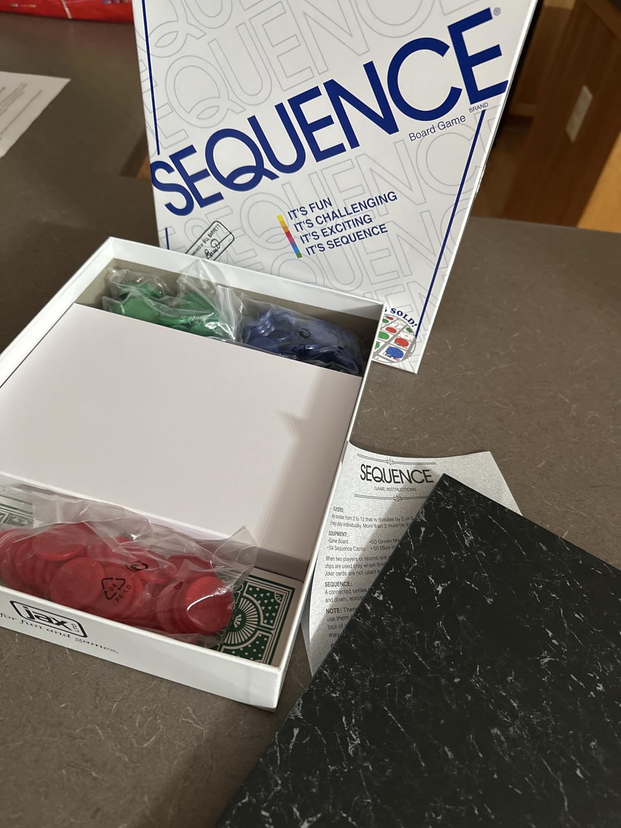 SEQUENCE- Original SEQUENCE Game with Folding Board, Cards and Chips by Jax ( Packaging may Vary ) White, 10.3