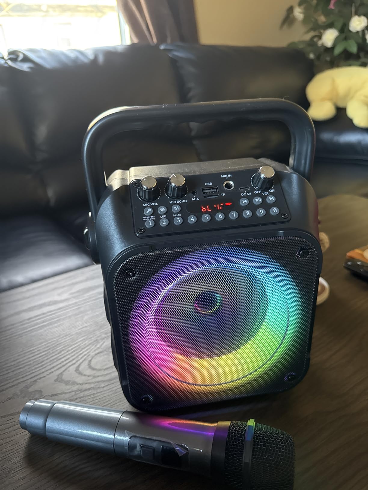 CYY Karaoke Machine, Portable Bluetooth Speaker with 2 Wireless Microphones | Immersive Sound, 5 Light Modes, PA System, TWS USB TF AUX FM, for Adults and Kids, Home Party, Outdoor, Home System Packages customer photo 1