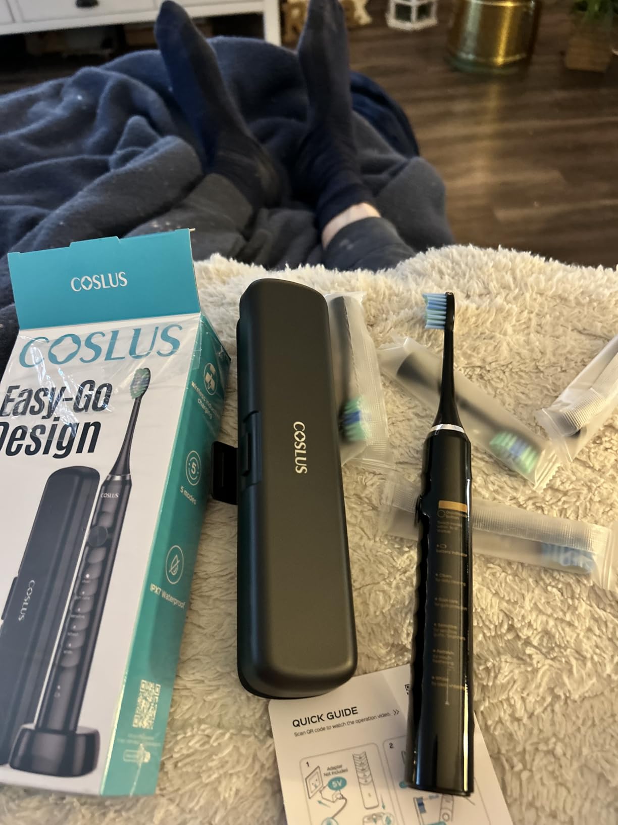 COSLUS Sonic Electric Toothbrush for Adults C40(DY-108Pro): 47000 VPM for Deep Cleaning with Travel Case - 5 Modes for Sensitive Teeth & Brace, Wireless Charging, 6 Brush Heads for Family, Black (1PC) customer photo 1