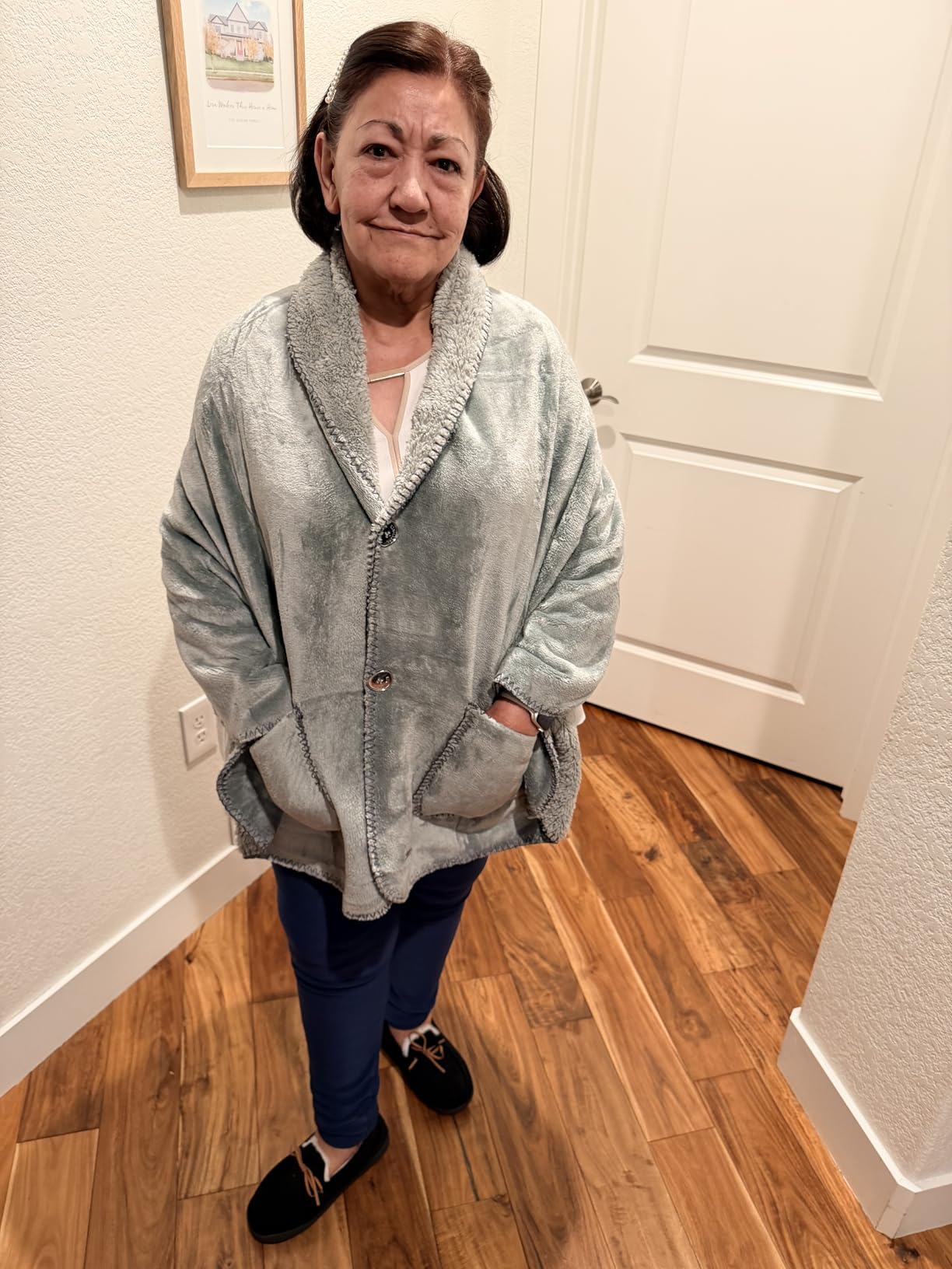 Premium Double Layer Poncho Blanket -No Sleeves Easy On Easy Off- Drape and Go- Top Christmas Gifts for Grandma, Gift for Mom and Elderly Women customer photo 1