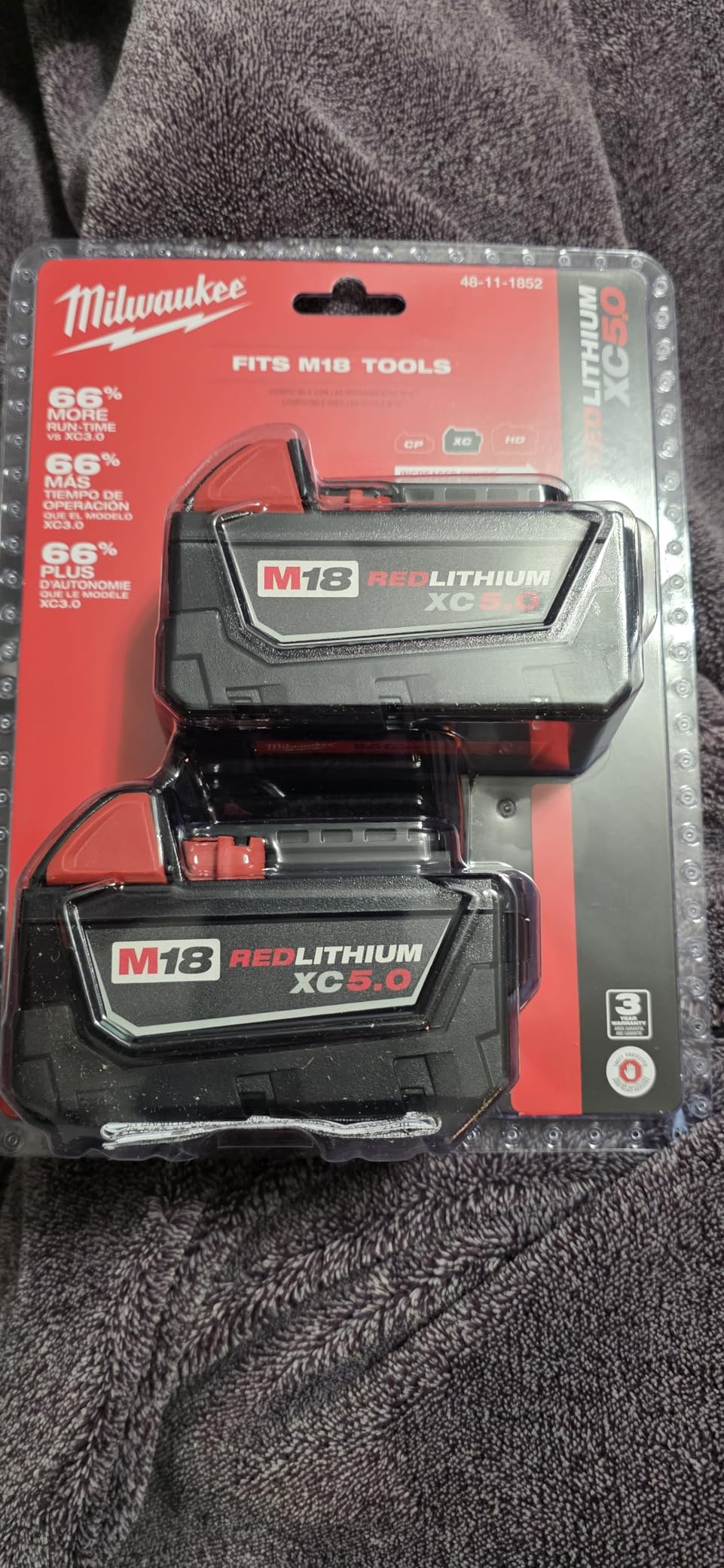 Milwaukee 48-11-1850R M18 18V 5Ah XC Extended Capacity Battery (2-Pack) customer photo 1
