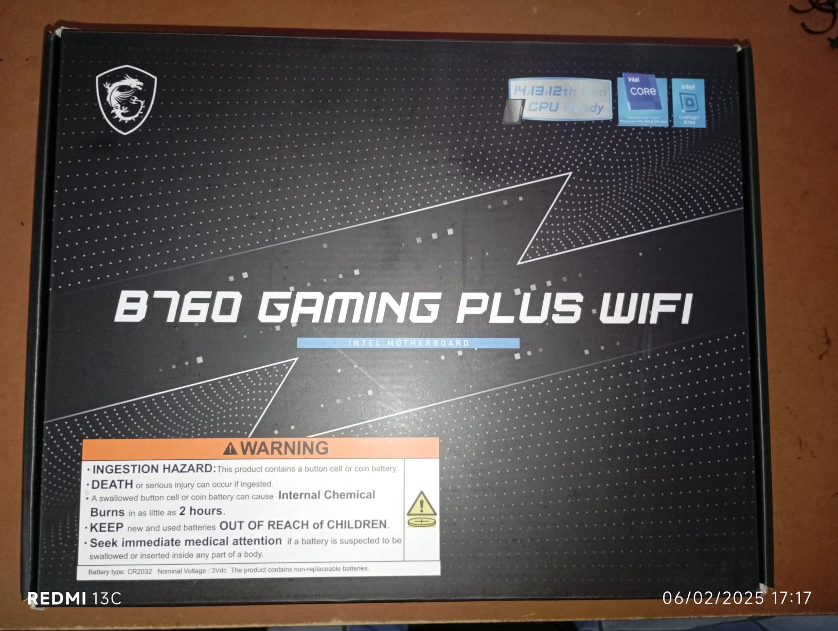 MSI B760 Gaming Plus WiFi Gaming Motherboard (Supports 12th/13th/14th Gen Intel Processors, LGA 1700, DDR5, PCIe 4.0, M.2, 2.5Gbps LAN, USB 3.2 Gen2, HDMI/DP, Wi-Fi 6E, Bluetooth 5.3, ATX) customer photo 1