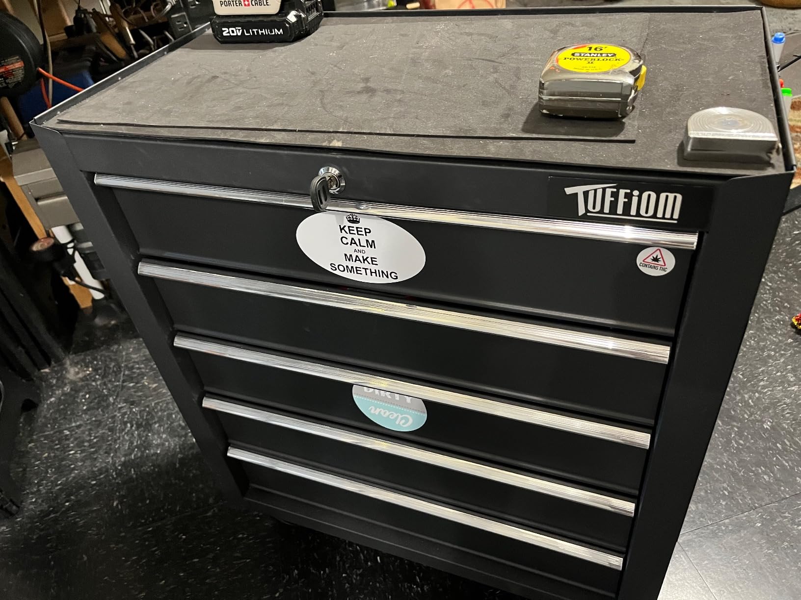 TUFFIOM 5-Drawer Rolling Tool Chest w/Drawers & Lock, Tool Storage Cabinet with Lockable Wheels, Top Cushion & Drawer Liners, Tool Organizer Box for Garage, Warehouse & Repair Sho customer photo 2