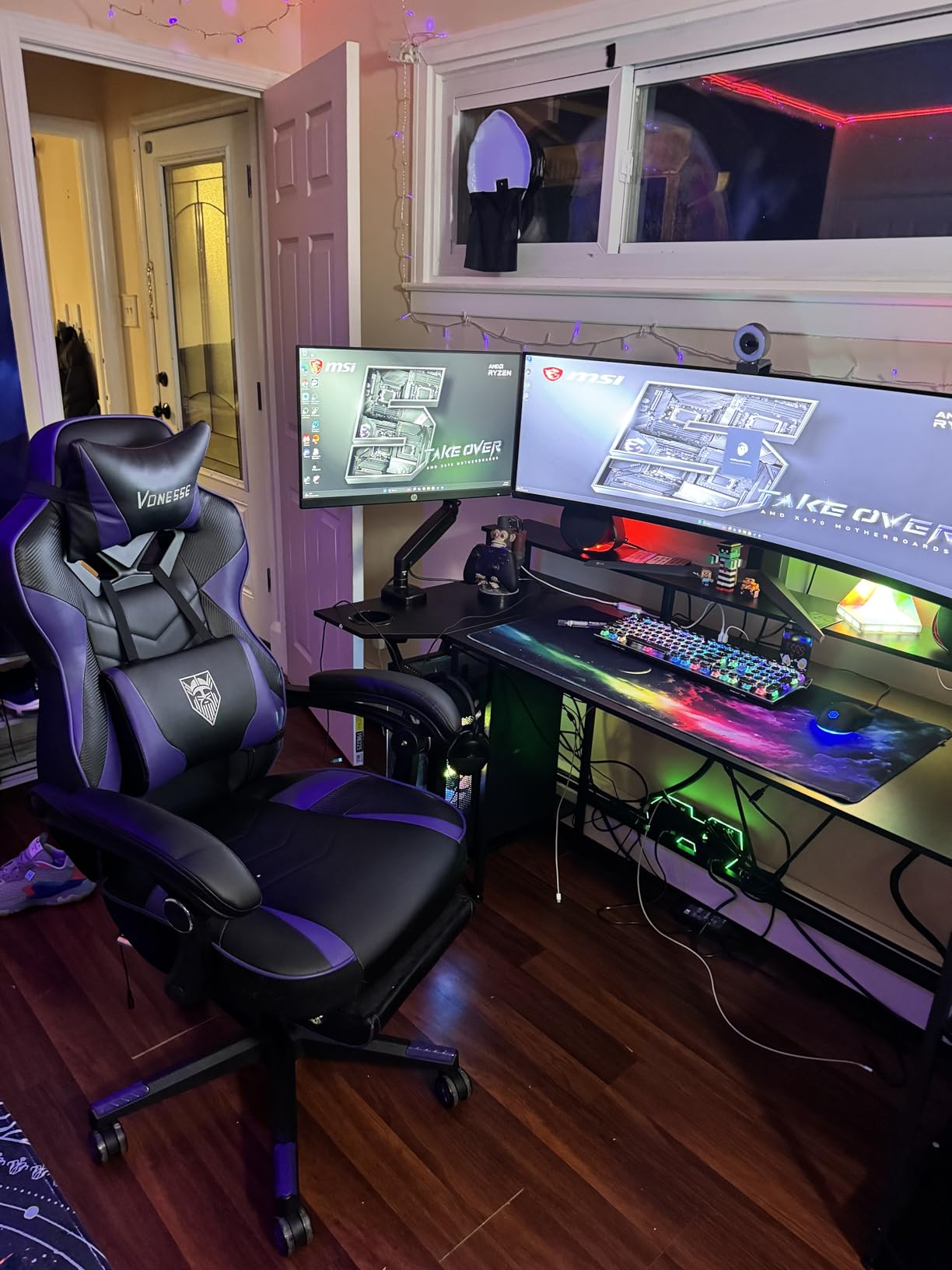 SEDETA Gaming Desk 70.8'' with LED Lights and Storage Shelves, Computer Desk with Monitor Stand, Power Outlets and Cup Holder, Large PC Gamer Desk, Gaming Table for Bedroom, Living Room, Black customer photo 1