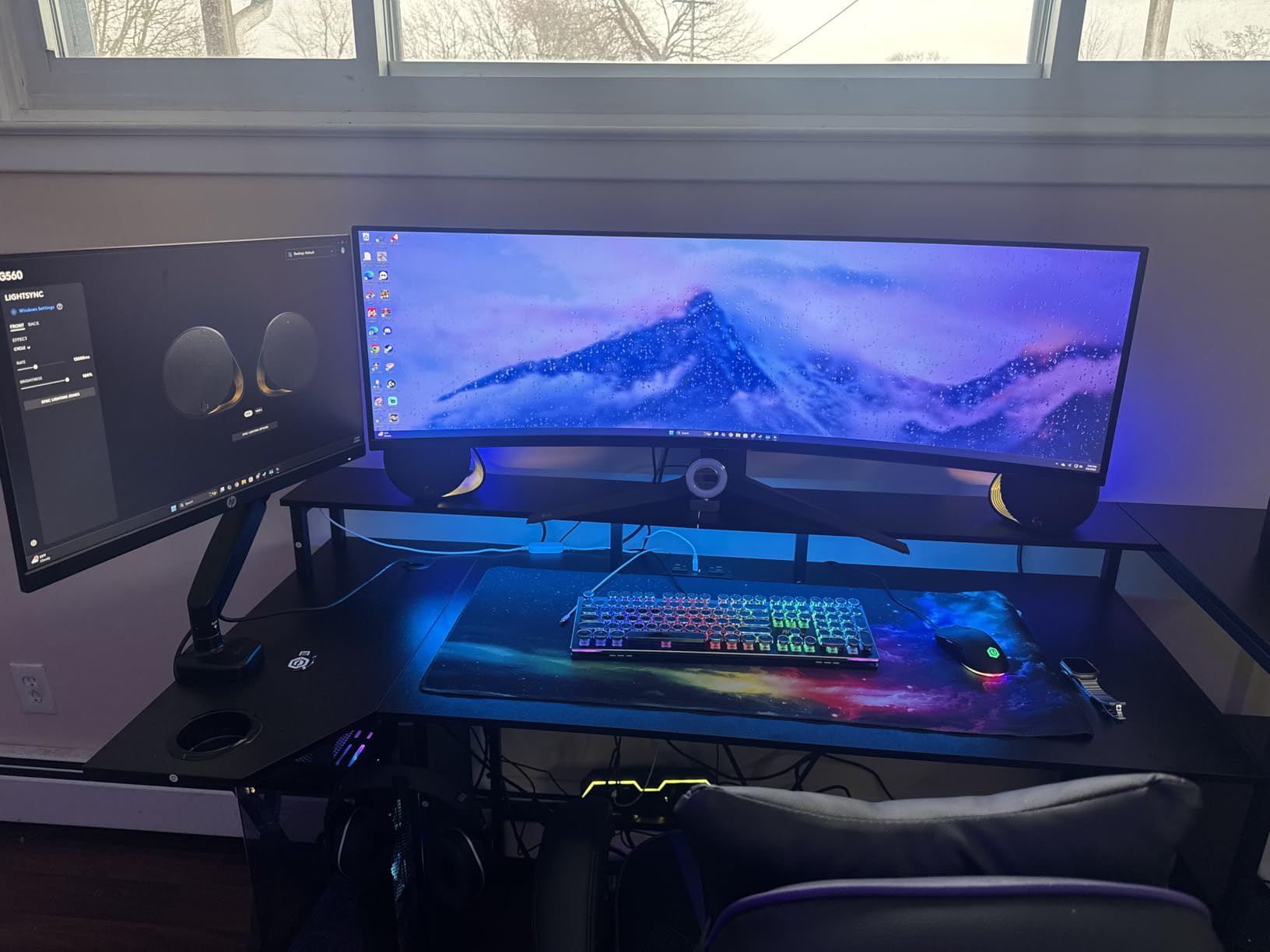 SEDETA Gaming Desk 70.8'' with LED Lights and Storage Shelves, Computer Desk with Monitor Stand, Power Outlets and Cup Holder, Large PC Gamer Desk, Gaming Table for Bedroom, Living Room, Black customer photo 2