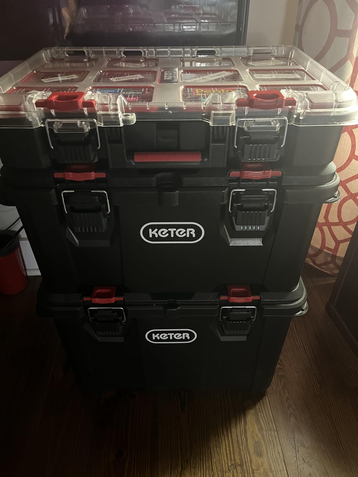 Keter Stack-n-Roll Modular Tools Organizer for Garage Storage and DIY, 3 Piece Resin Rolling Tool Box System for Small Parts, Black customer photo 1