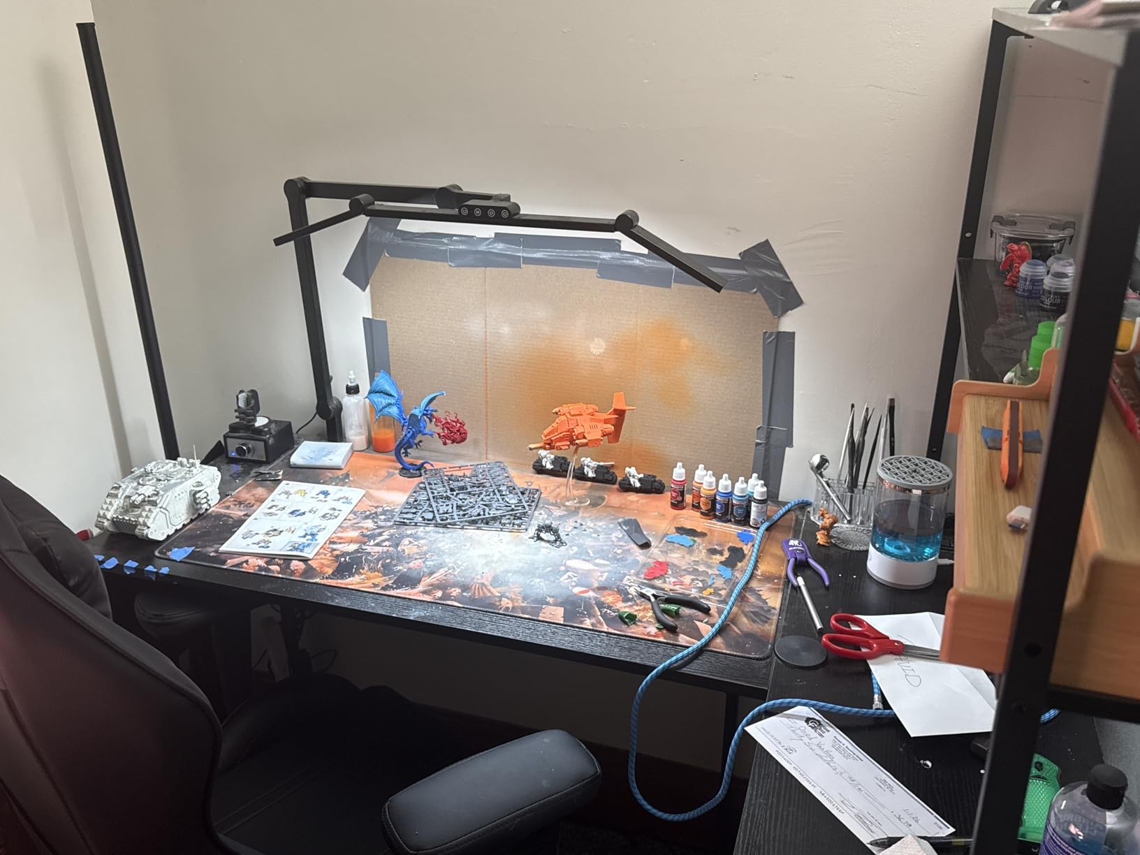 AODK L Shaped Desk Gaming Desk with LED Light & Power Outlet, 53 Inch Reversible L Shaped Computer Table with Shelf & Storage Bag & Hook for Home Office, Black customer photo 1