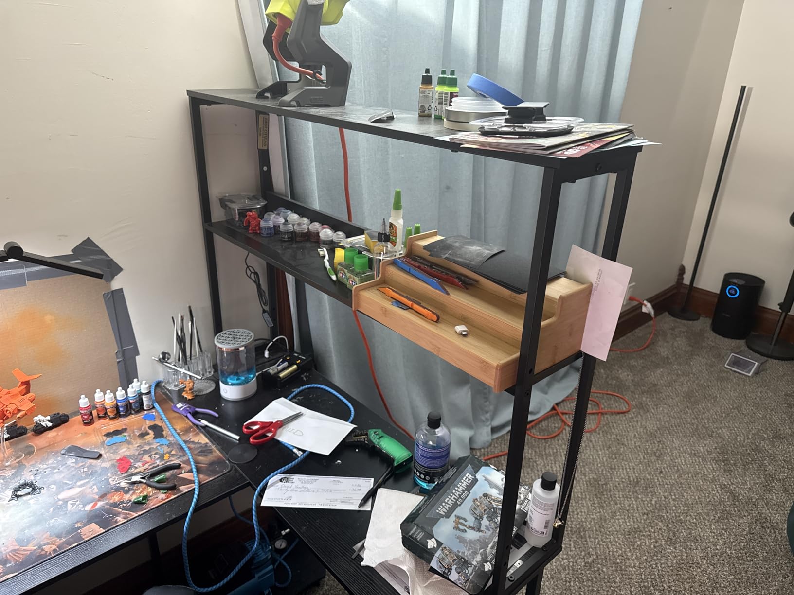 AODK L Shaped Desk Gaming Desk with LED Light & Power Outlet, 53 Inch Reversible L Shaped Computer Table with Shelf & Storage Bag & Hook for Home Office, Black customer photo 2