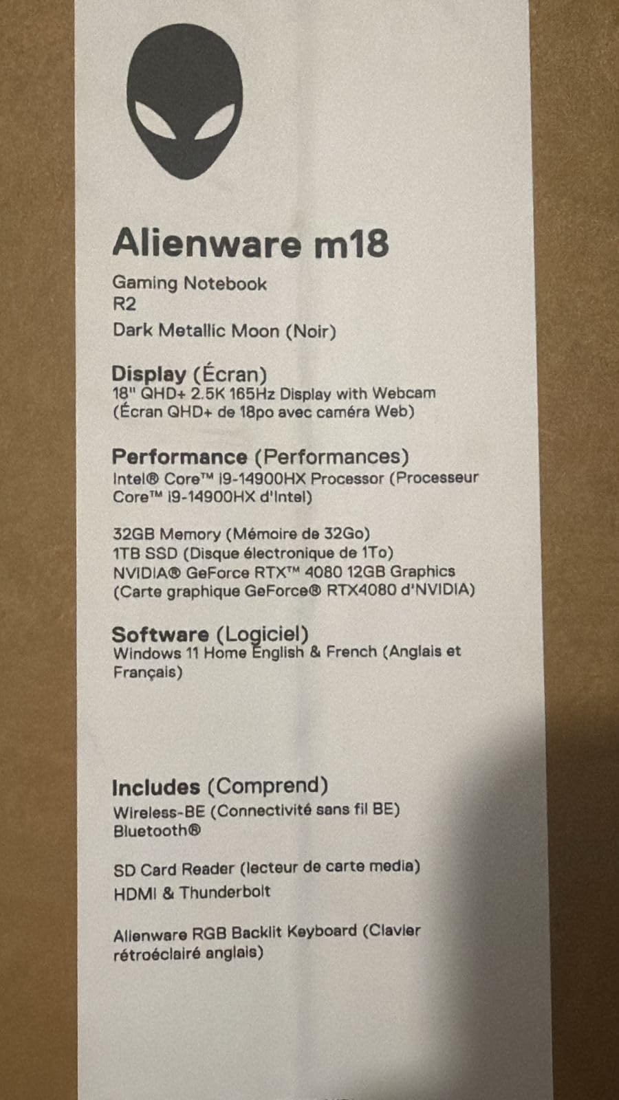 Alienware M18 Gaming Laptop - 18-inch QHD+ 165Hz 3ms Display, Intel Core i7-14700HX, 16GB DDR5 RAM, 1TB SSD, NVIDIA GeForce RTX 4070 8GB GDDR6, Windows 11 Home, Onsite Service - Dark Metallic Moon customer photo 2