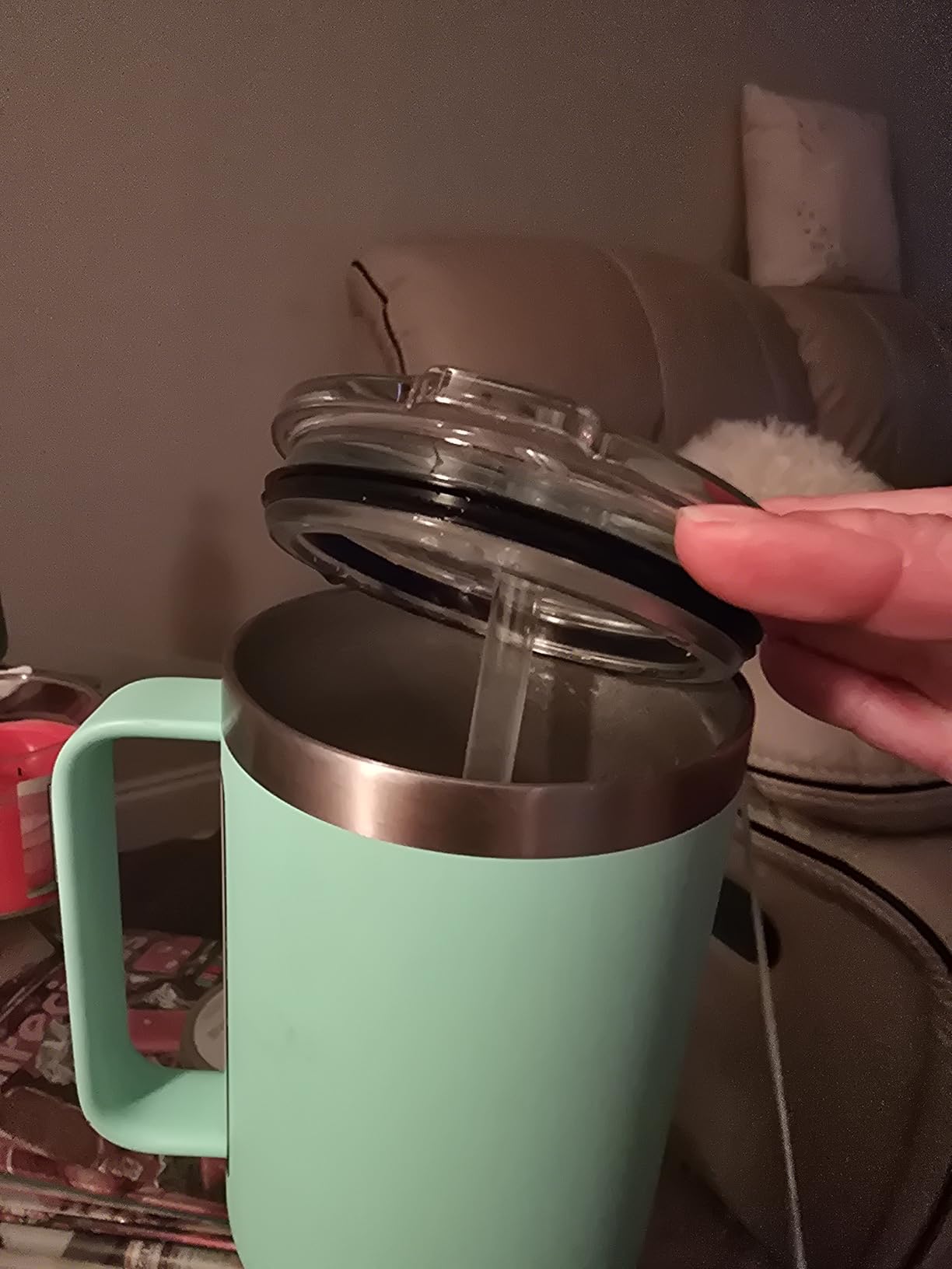 Rambler 42 oz Tumbler with Handle and Straw Lid, Travel Mug Water Tumbler, Vacuum Insulated Cup with Handle, Stainless Steel, Key Lime customer photo 2