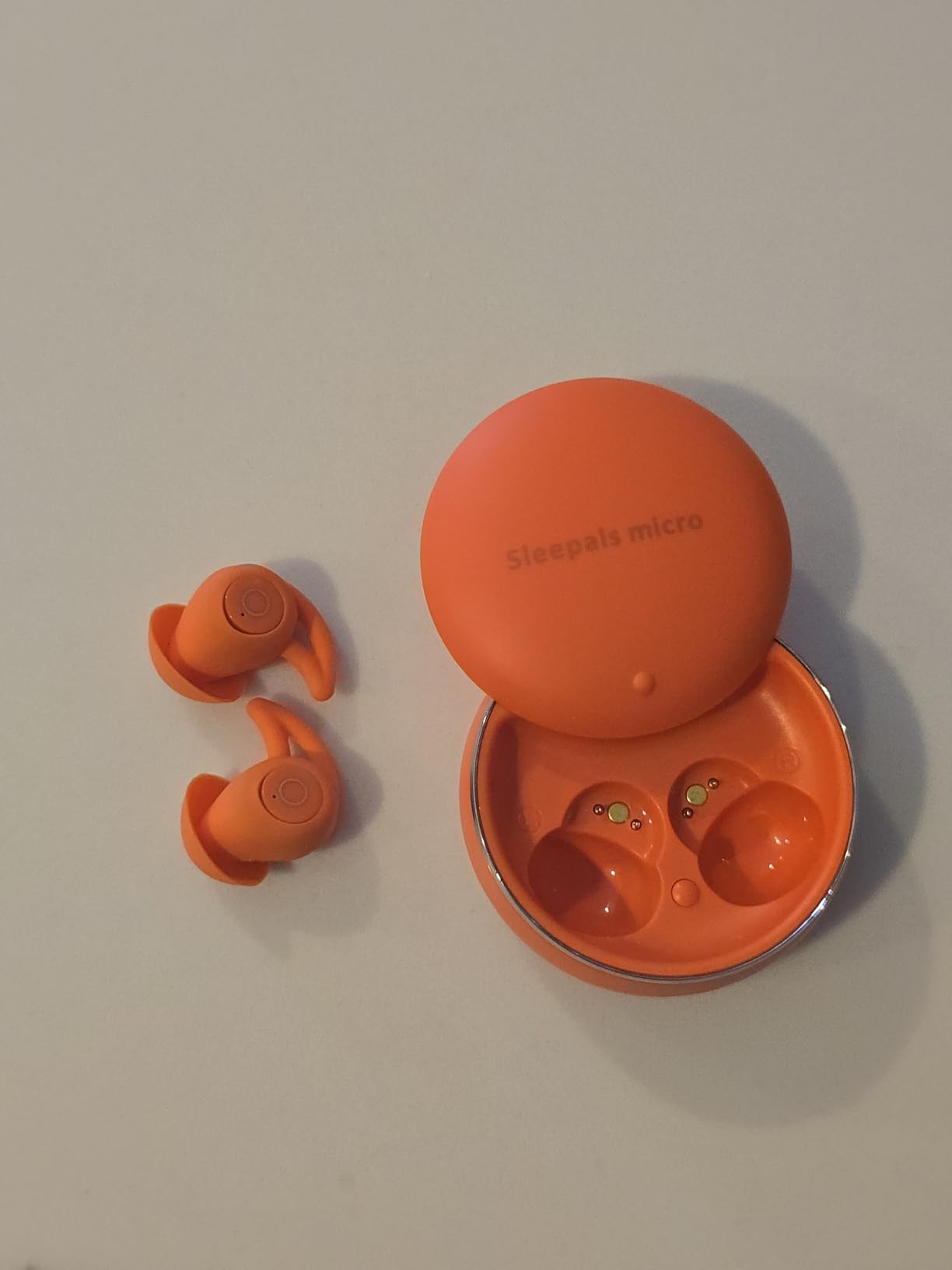 Sleepals Micro Sleep Earbuds for Side Sleepers, Sleep Headphones with Noise Reduction, Soft and Snug Fit Overnight, Slim and Light, 28hr Play with Travel Charging Case (Orange) customer photo 2