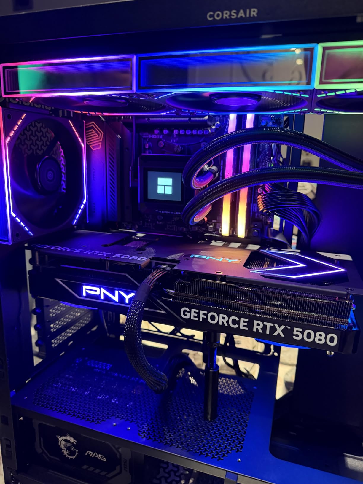 PNY NVIDIA GeForce RTX 5080 Epic-X ARGB OC Triple Fan, Graphics Card (16GB GDDR7, 256-bit, Boost Speed: 2775 MHz, PCIe 5.0, HDMI/DP 2.1, 2.99-Slot, NVIDIA Blackwell Architecture, DLSS 4) customer photo 1