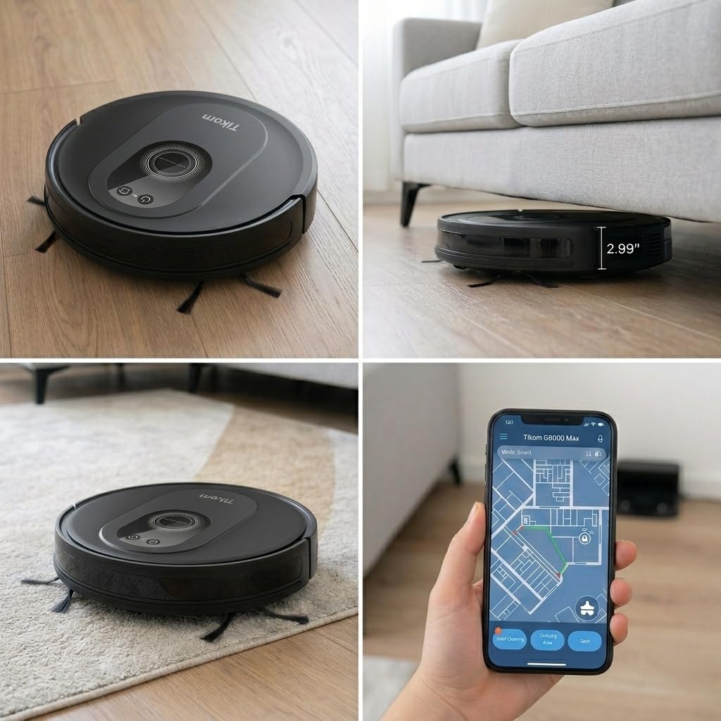 Tikom Robot Vacuum and Mop Combo, 5000Pa Robotic Vacuum Cleaner, 150 Min Max, App & Remote Control, Ideal for Hard Floor, Carpet, Pet Hair, Self-Charge(G8000 Max) customer photo 1