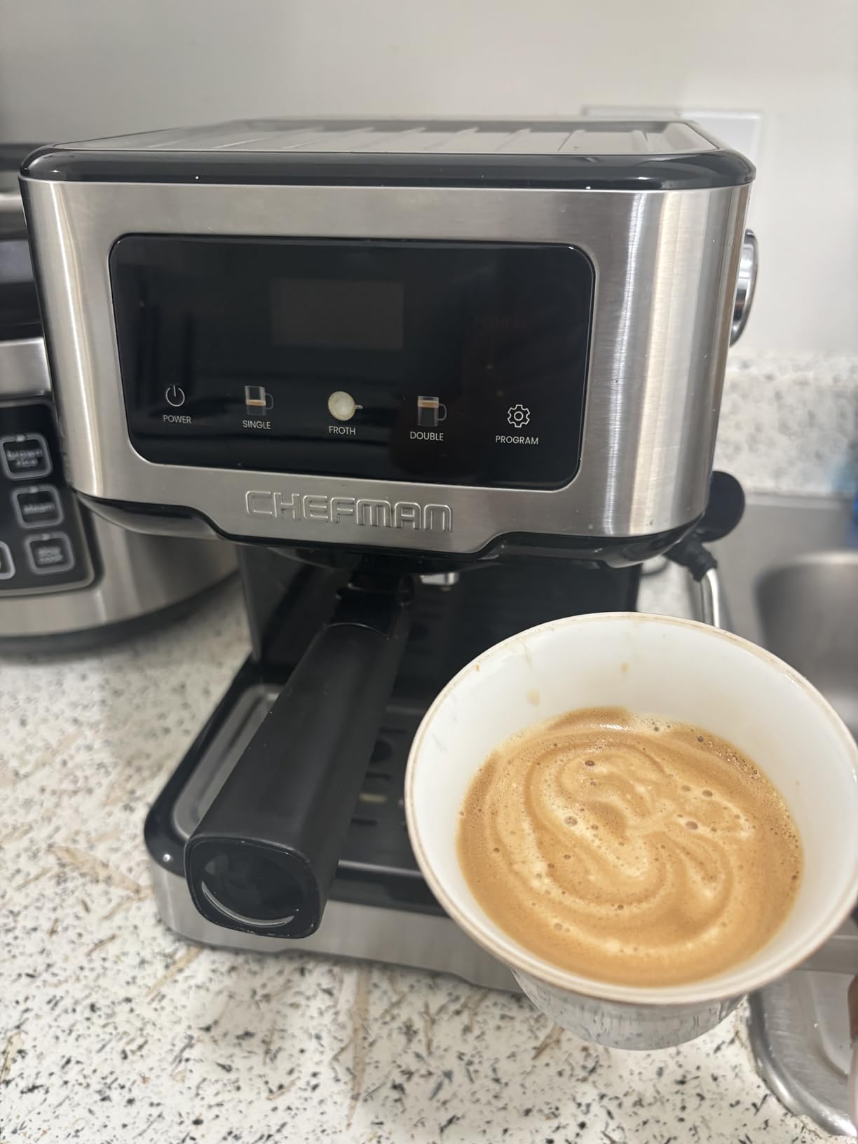 Chefman CraftBrew Espresso Machine, 15-Bar Pump Digital Espresso Maker w/Steam Wand for Latte & Cappuccino, Compact Espresso Coffee Machine w/ 1.5L Removable Water Reservoir - Stainless Steel customer photo 2