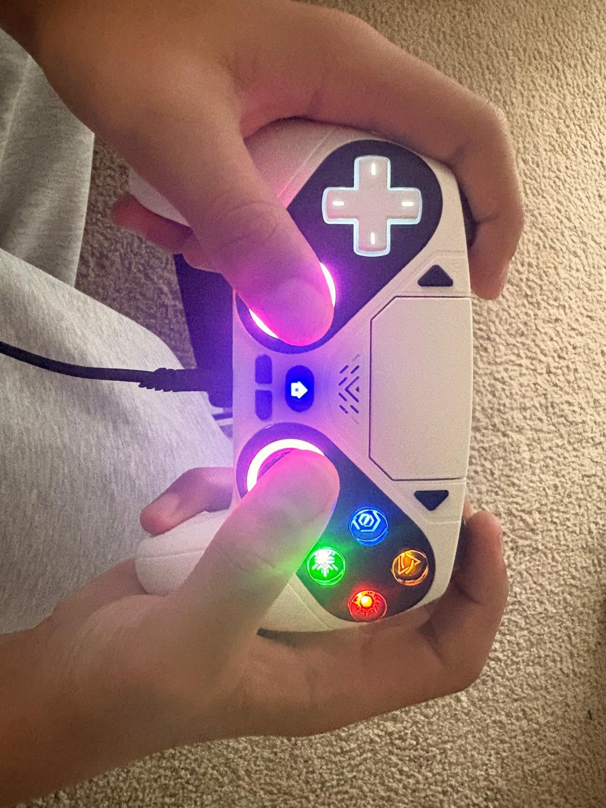 Gamrombo LED Wireless Controller for PS5, Compatible with PS5 Pro/Slim/PC, Dual Vibration, Macro/Turbo Function, 3.5mm Audio Jack, 6-Axis Motion Control Gamepad with Speaker (White) customer photo 1