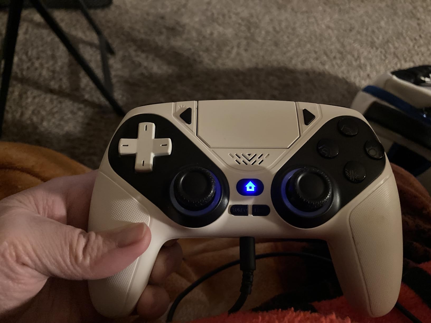 Gamrombo LED Wireless Controller for PS5, Compatible with PS5 Pro/Slim/PC, Dual Vibration, Macro/Turbo Function, 3.5mm Audio Jack, 6-Axis Motion Control Gamepad with Speaker (White) customer photo 2