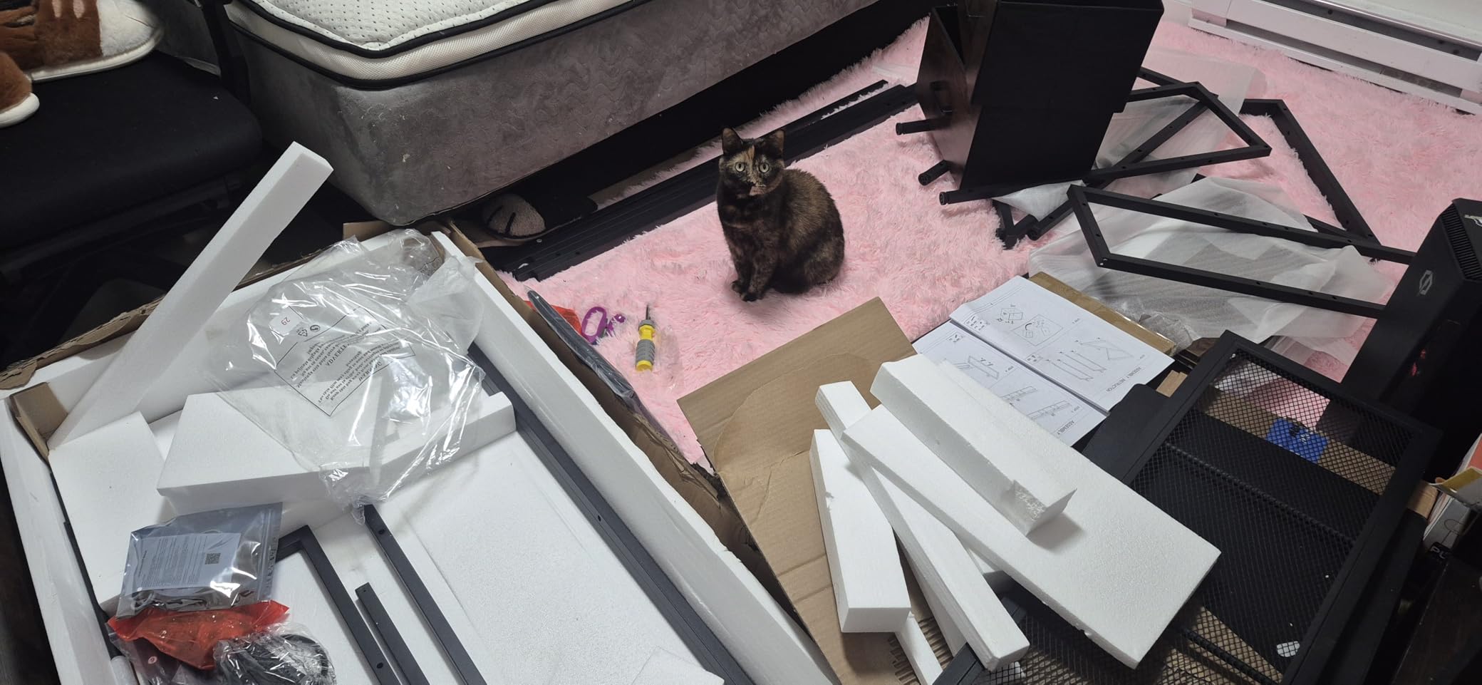 SEDETA L Shaped Gaming Desk, Home Office Computer Desk with 2 Drawer and Bookshelf, L Shaped Gaming Desk with LED Light, Glass Cabinet and Storage Bag, Corner Desk with Storage Shelves, Black customer photo 1