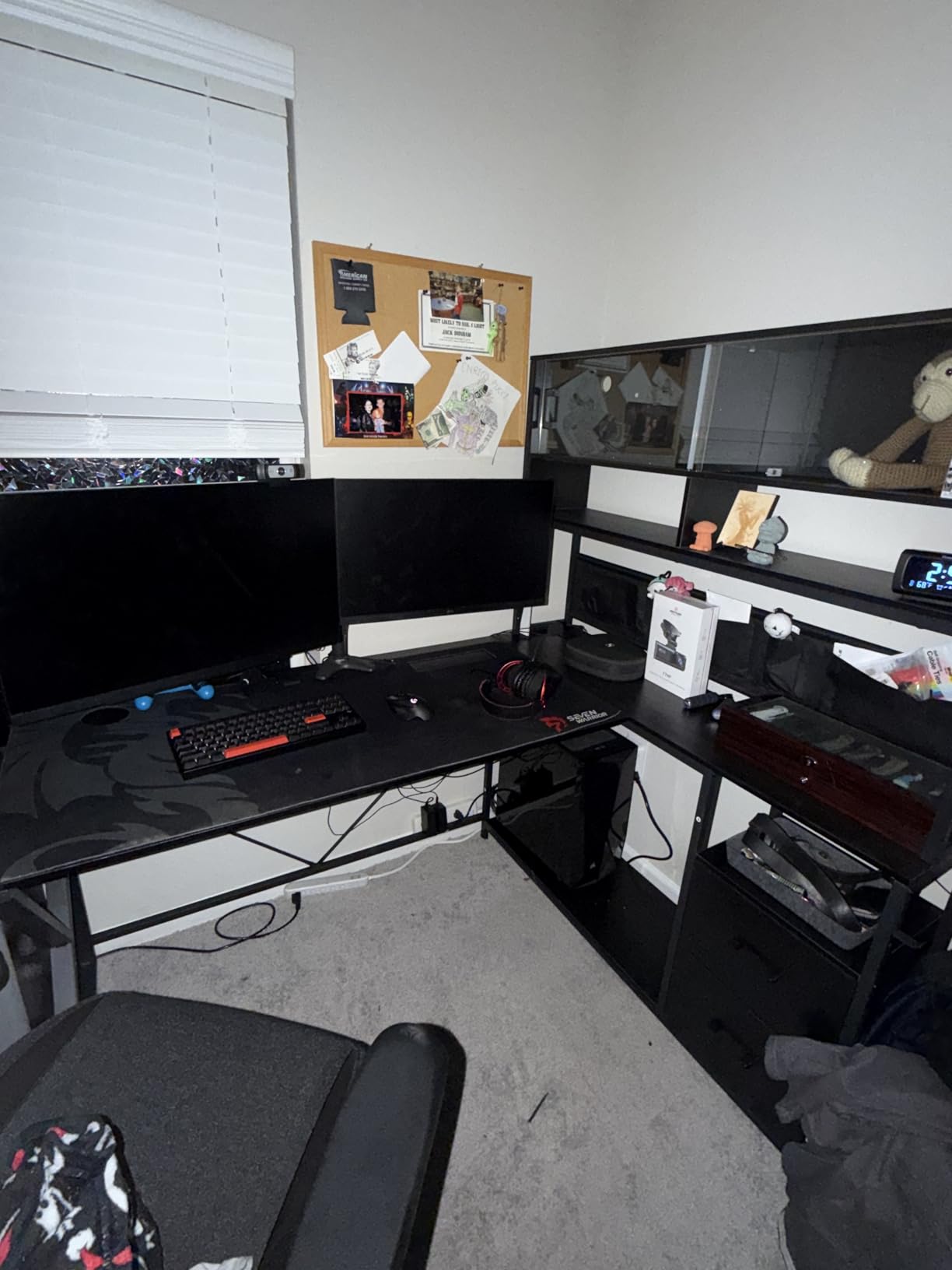 SEDETA L Shaped Gaming Desk, Home Office Computer Desk with 2 Drawer and Bookshelf, L Shaped Gaming Desk with LED Light, Glass Cabinet and Storage Bag, Corner Desk with Storage Shelves, Black customer photo 2