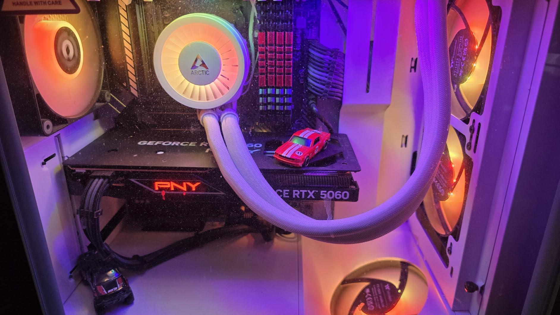 PNY NVIDIA GeForce RTX 5060 Epic-X ARGB OC Triple Fan, Graphics Card (8GB GDDR7, 128-bit, SFF-Ready, PCIe 5.0, HDMI/DP 2.1, 2-Slot, NVIDIA Blackwell Architecture, DLSS 4) customer photo 1