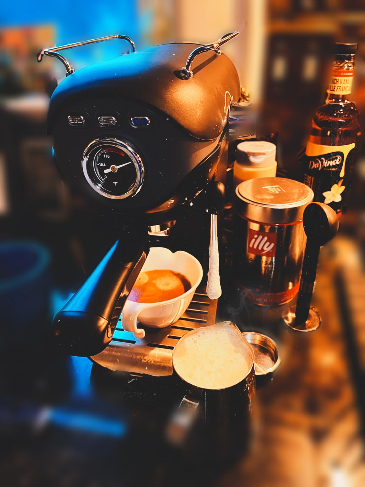 Espresso Machine, 20 BAR Pump Temperature Control, Compact Espresso Maker with Steam Milk Frother, Professional Coffee Makers for Home, Cappuccino, Latte, Gifts for Coffee Lover, Black customer photo 1