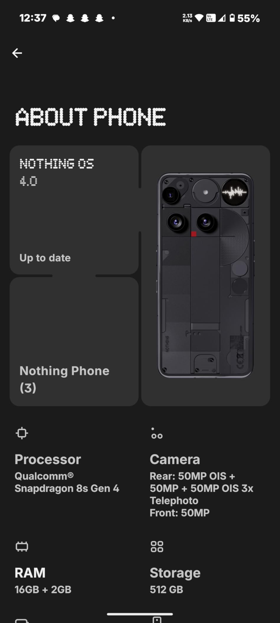 Phone (3) Cell Phone, 5G Unlocked Phones 256GB, Android 15, Snapdragon 8s Gen4, AI Mobile Phones with Four 50MP Cameras & AMOLED Display, 5150mAh, Glyph Interface, Smartphone Black customer photo 2