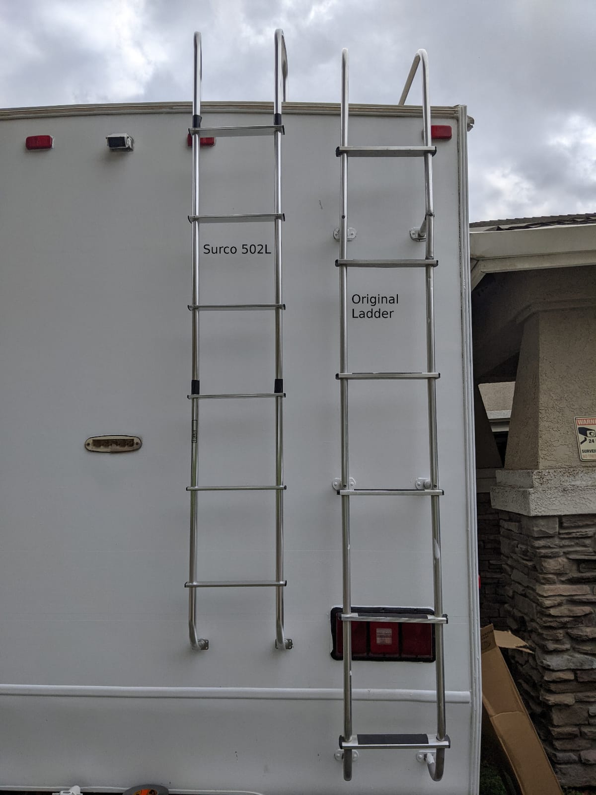 Surco 502L Universal Straight RV/Motorhome Aluminum Exterior Ladder - Compatible with All RVs with Vertical Rear Panel; Brite Dipped Polished Finish customer photo 2
