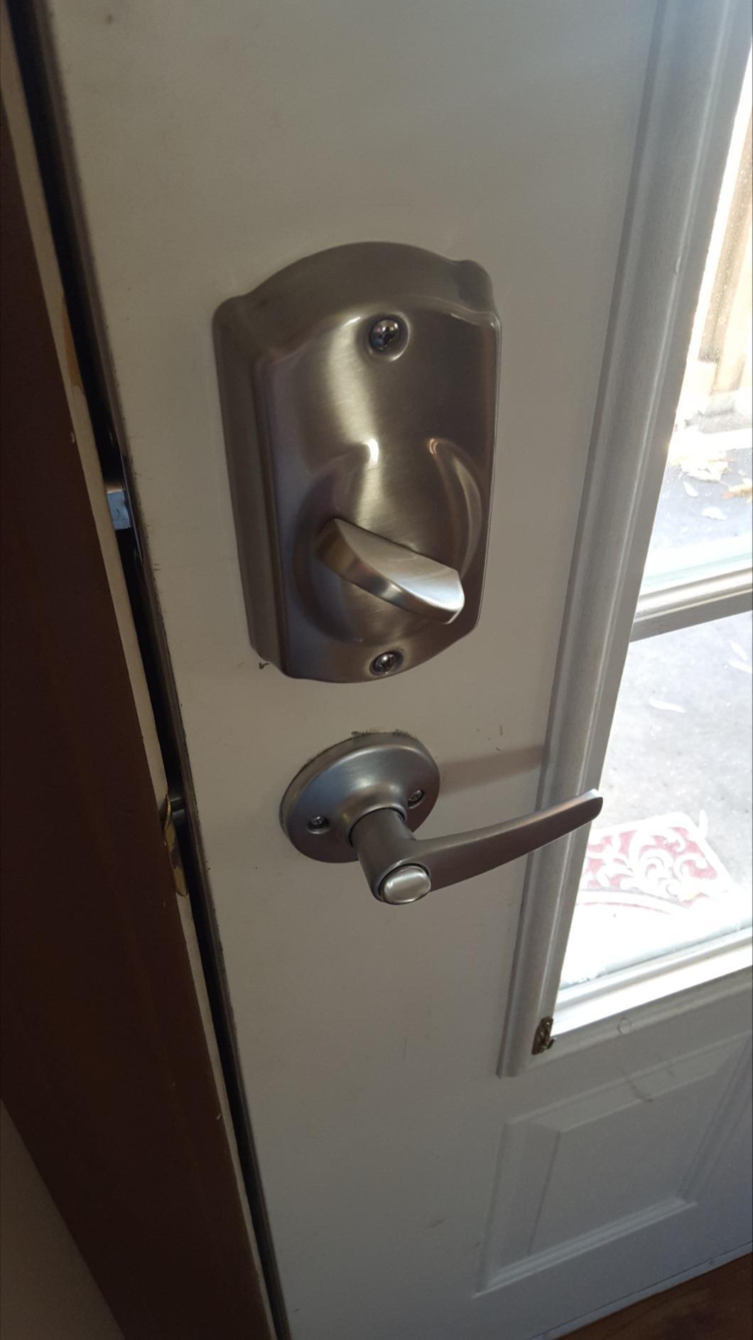 Schlage Electronic Keypad Deadbolt Lock, Camelot Trim, Satin Nickel | Keyless entry door lock, Push button keypad deadbolt, Key backup included, Certified security, Easy install, BE365 customer photo 2