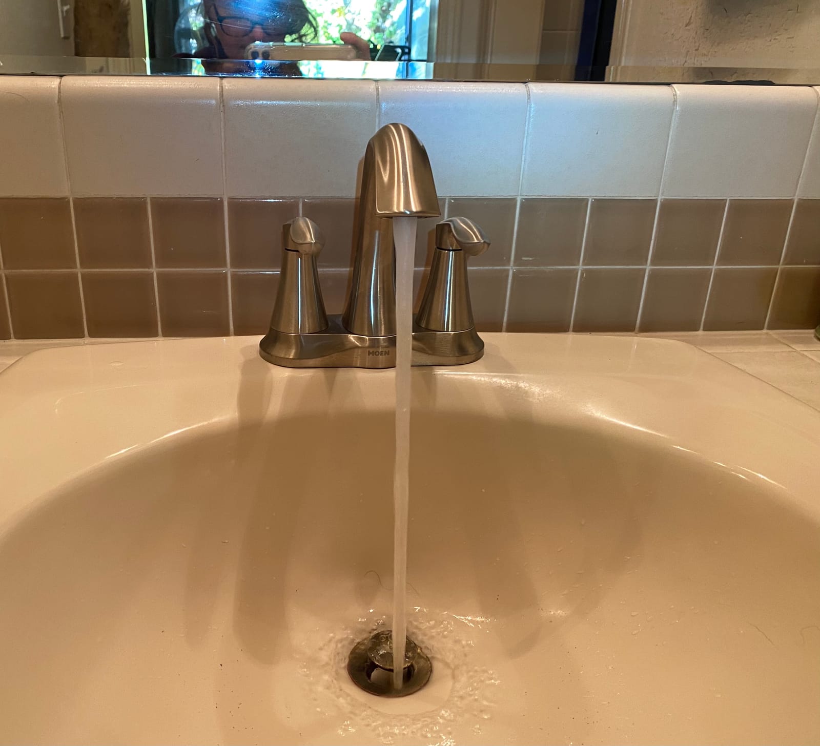 Moen Eva Brushed Nickel Two-Handle 4-Inch Centerset Bathroom Faucet with Drain Assembly, Bathroom Faucets for Sink 3-Hole, 6410BN customer photo 2