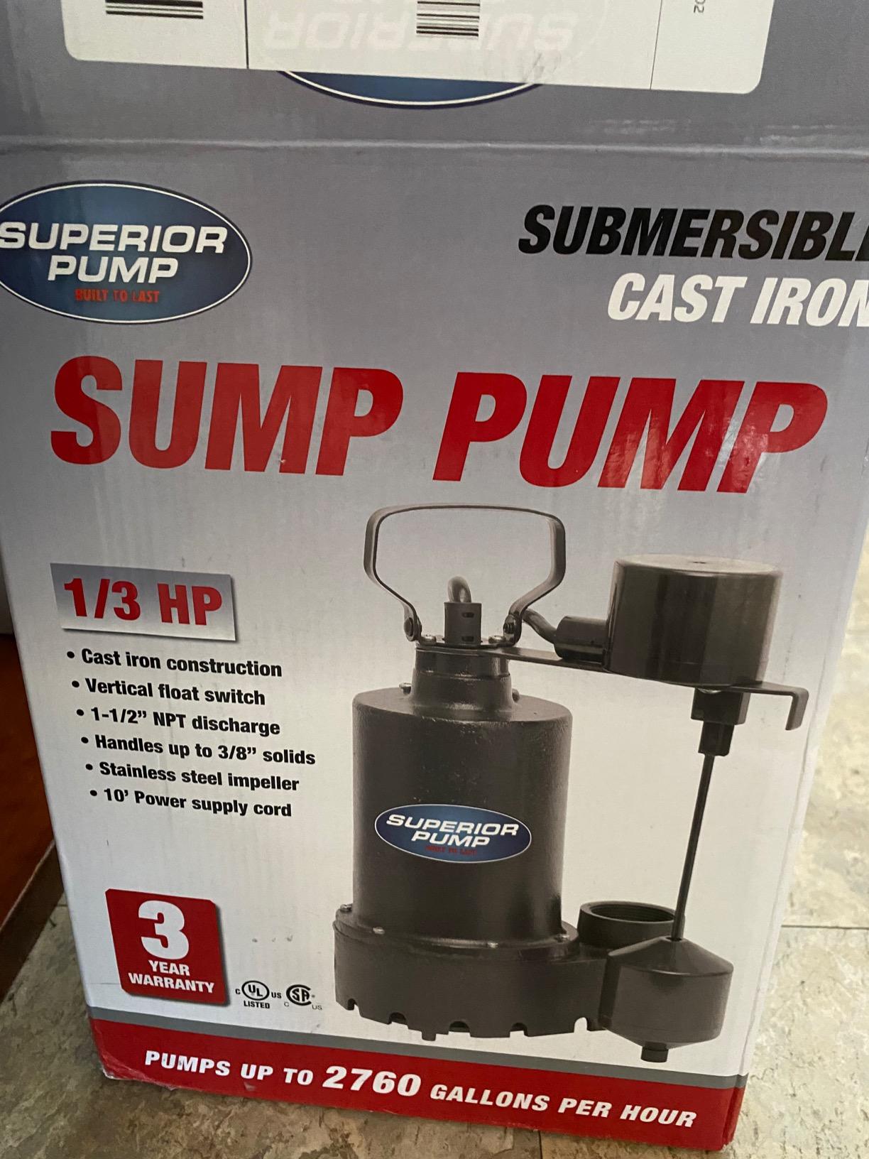 Superior Pump 92341 1/3 HP Cast Iron Submersible Sump Pump with Vertical Float Switch customer photo 1