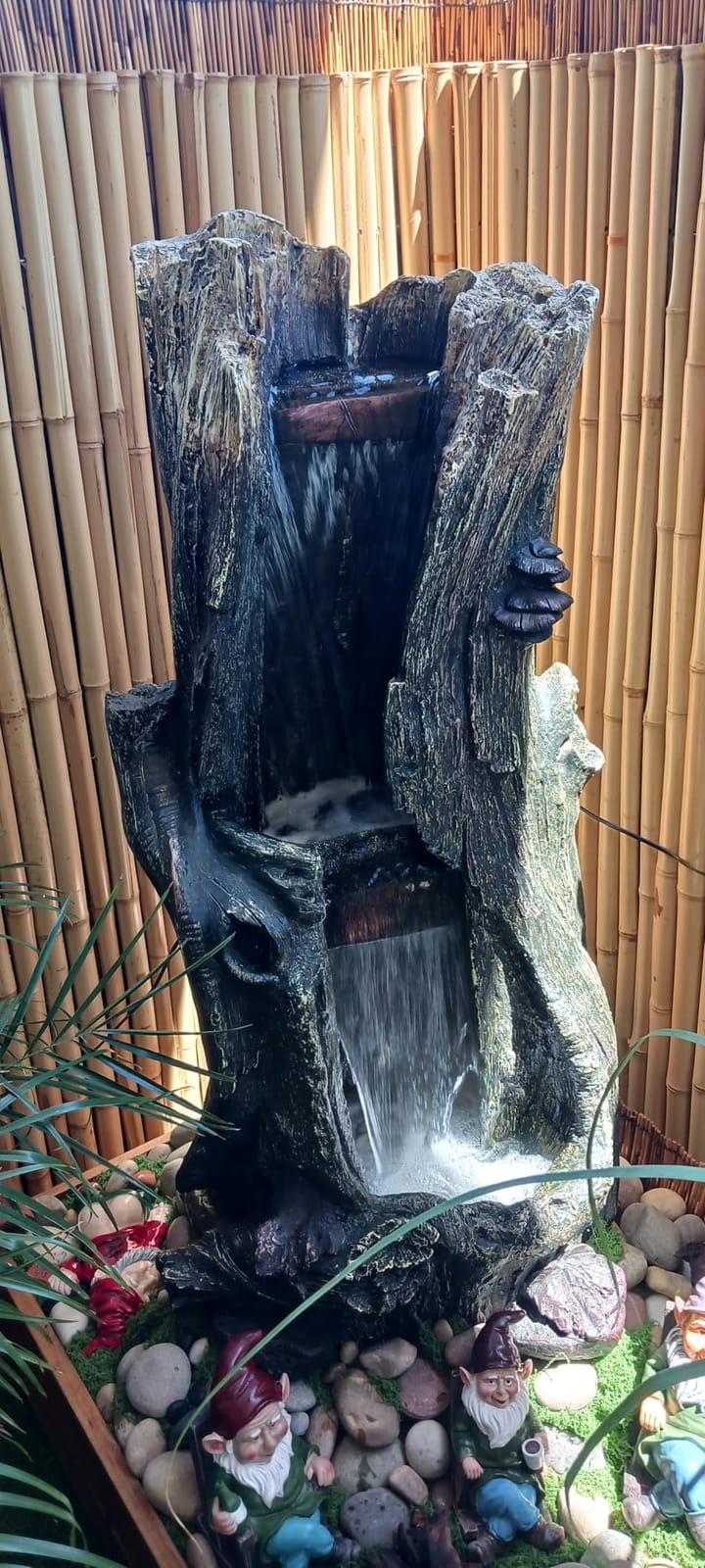 Alpine Corporation WIN258 Outdoor Rainforest Waterfall Tree Trunk Floor Fountain with LED Lights, Tiered Garden Decor, 41