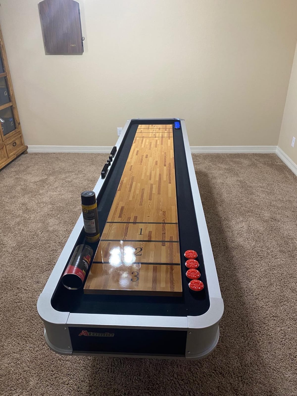 Atomic 9' LED Shuffleboard Tables with Poly-Coated Playing Surface and Pedestal Legs with Levelers customer photo 2