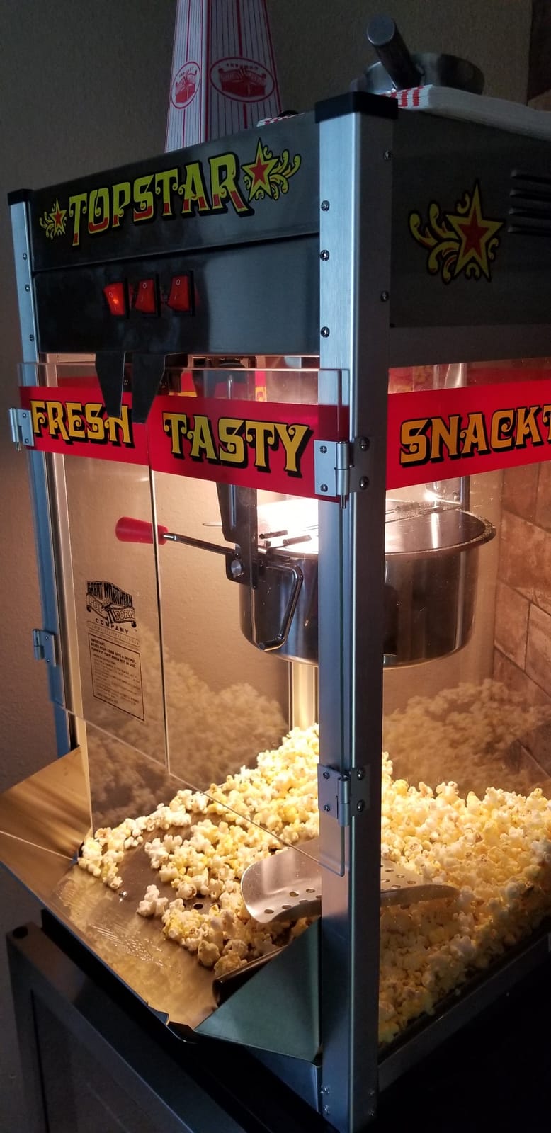 Top Star Popcorn Machine - 12oz Stainless-Steel Kettle, Reject Kernel Tray, Warming Light, and Accessories by Great Northern Popcorn (Red and Yellow) customer photo 2