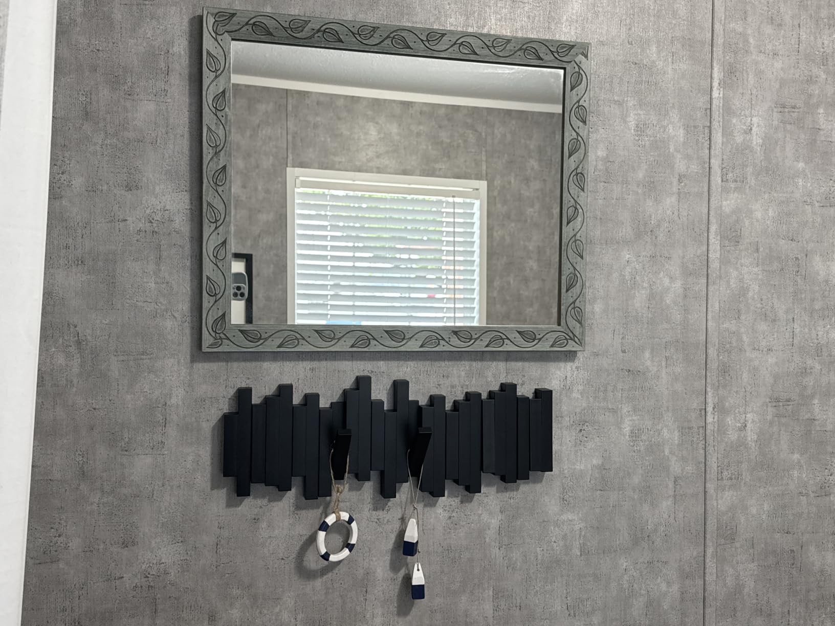 Umbra Sticks Wall Mount Coat Rack, 5 Hook Retractable Pegs, Black | Mounting hardware included, sculptural modern design, entryway or bedroom use, recycled plastic customer photo 2