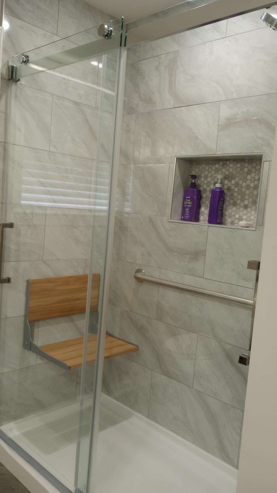 Moen DN7110 Home Care Fold-Down Shower Chair, Teak Wood Bench with Stainless Steel & Aluminum Frame, Wall-Mounted, ADA Compliant, Supports up to 400 lbs customer photo 1