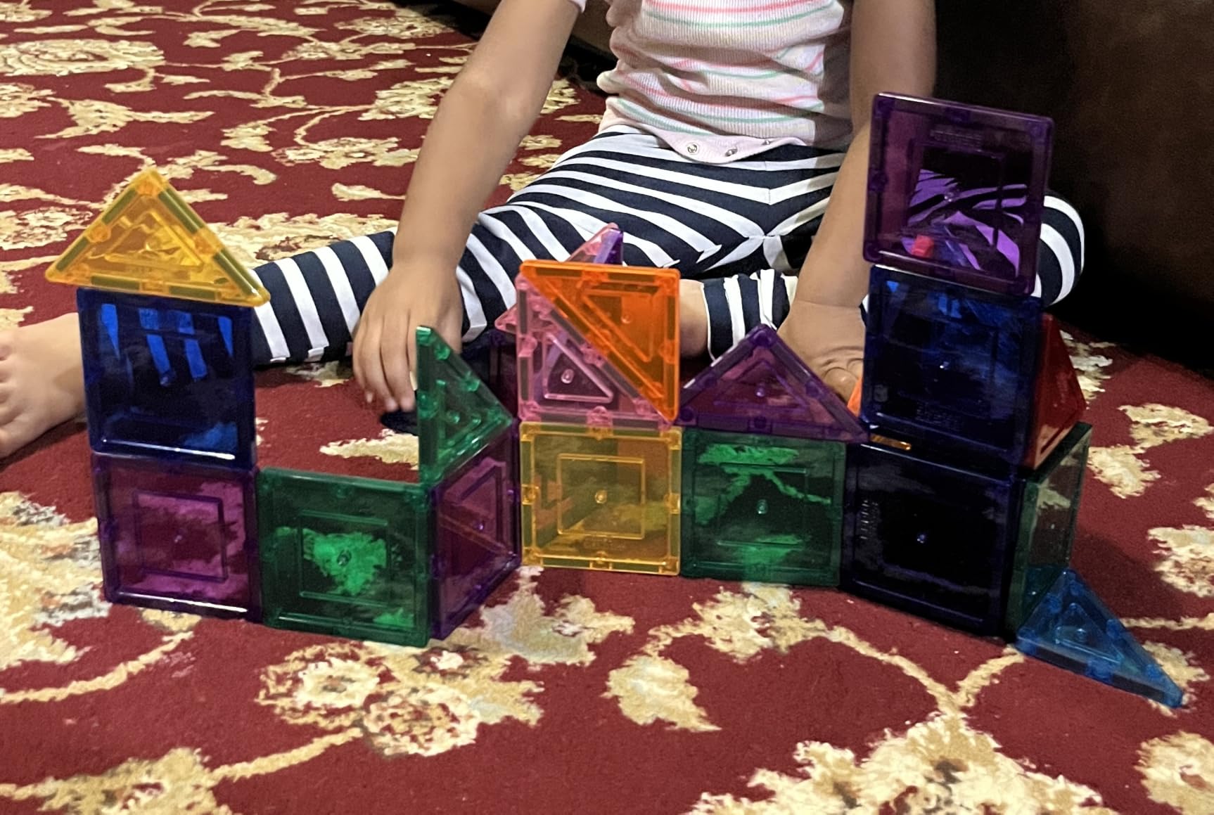 PicassoTiles 100 Piece Magnetic Tiles, Clear 3D Building Blocks for Kids 3+ | No-limit scalable builds, hands-on magnet polarity fun, family group play, quick assemble & store, shape & color recognition customer photo 1