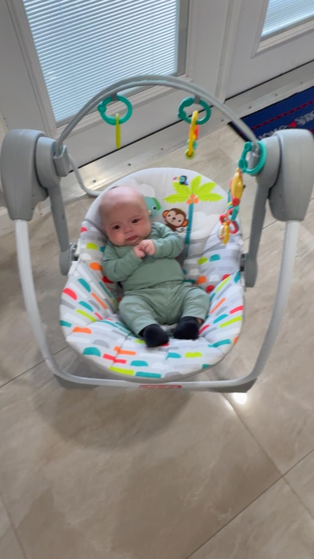 Bright Starts Portable Automatic 6-Speed Baby Swing with Adaptable Speed, Taggies, Music, Removable-Toy-Bar, 0-9 Months 6-20 lbs (Whimsical Wild) customer photo 1