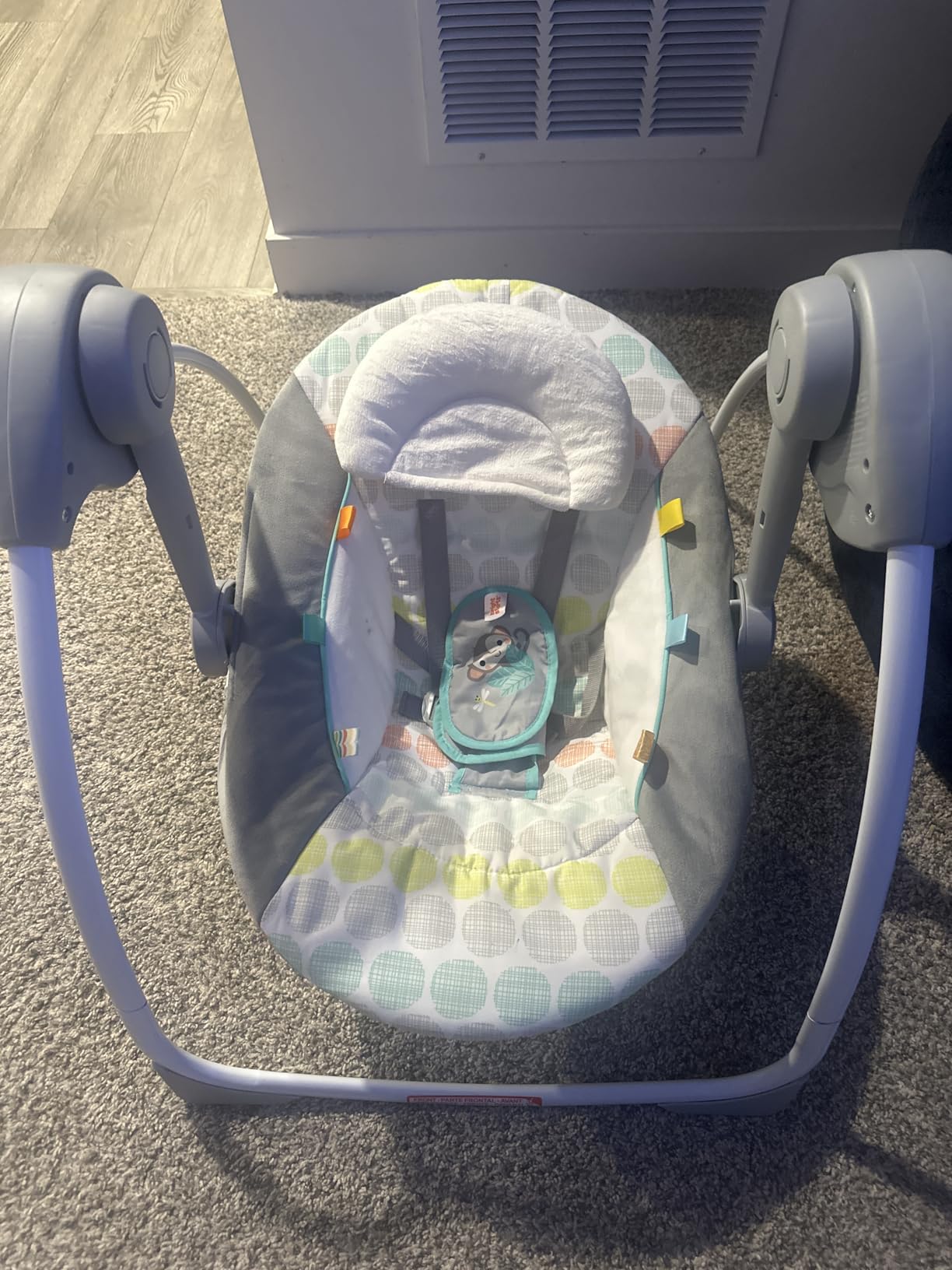 Bright Starts Portable Automatic 6-Speed Baby Swing with Adaptable Speed, Taggies, Music, Removable-Toy-Bar, 0-9 Months 6-20 lbs (Whimsical Wild) customer photo 2