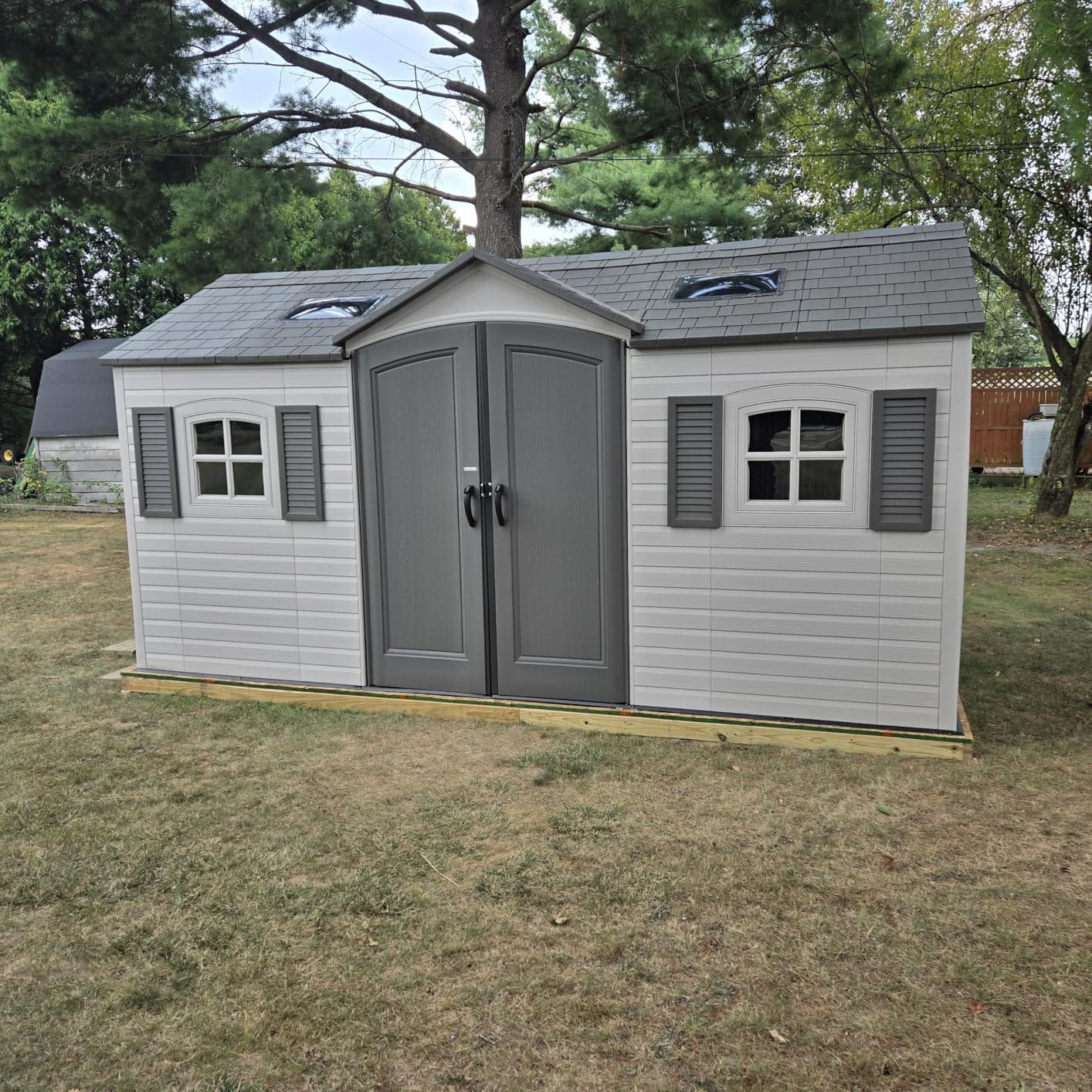 Lifetime 15x8 Ft Dual-Entry Outdoor Storage Shed, Steel-Reinforced, UV-Protected, Weather-Resistant Backyard Garden Shed with Skylights, Windows & Shelving, Desert Sand customer photo 1