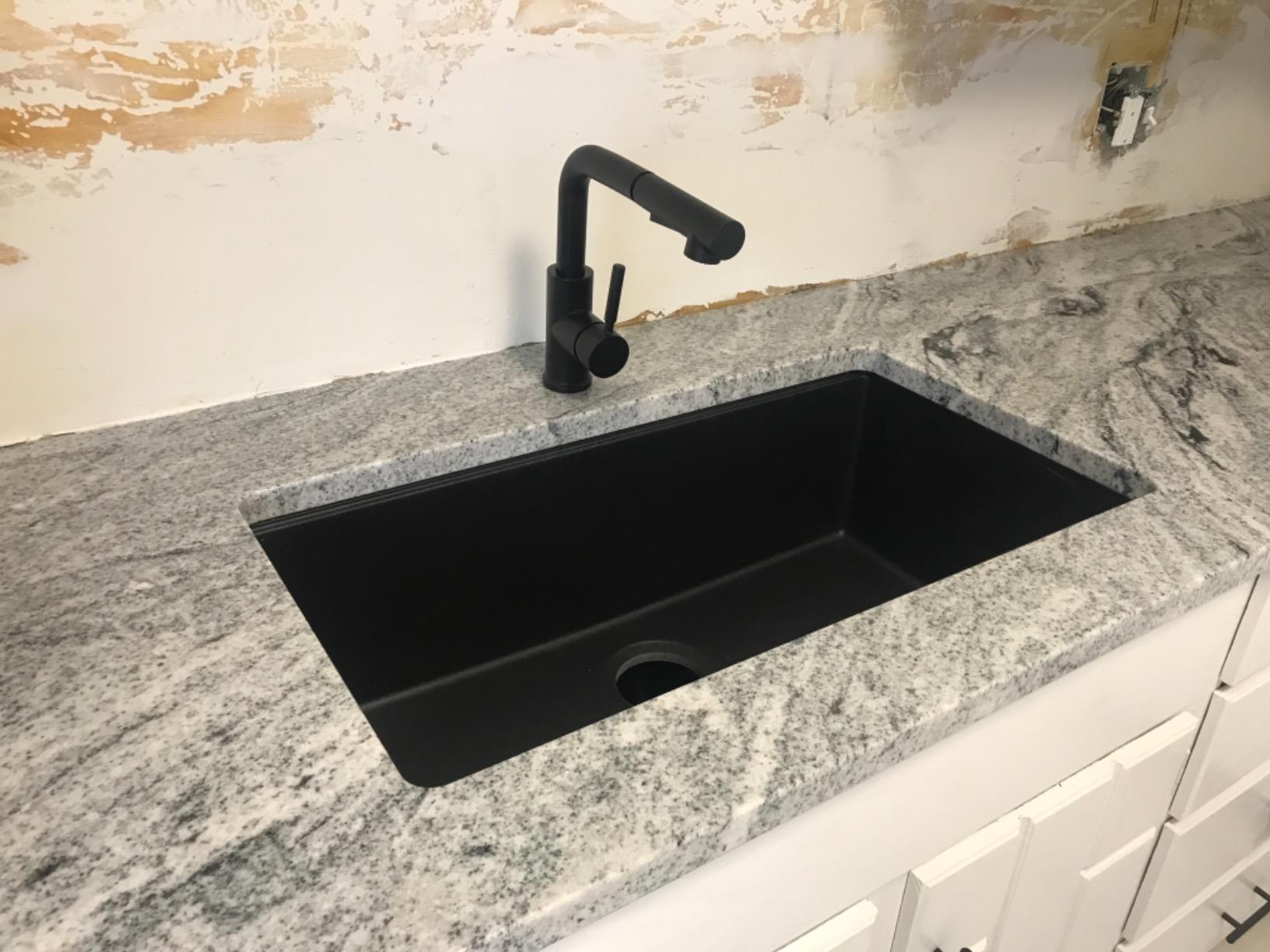 KRAUS Black Onyx 31 in Undermount Granite Kitchen Sink KGU-413B | Quartz composite with metallic particles, heat-safe, non-porous surface resists stains, colored through to resist fading customer photo 2