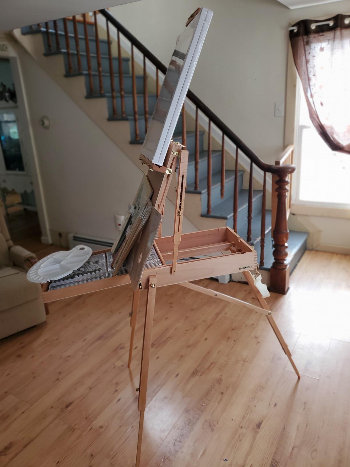 U.S. Art Supply Large Beechwood French Easel, Adjustable Plein Air Easels | Sketchbox Tripod for Field & Studio Painting Easel for Adults, Drawing, Display - Portable with Artist Drawer & Palette customer photo 2