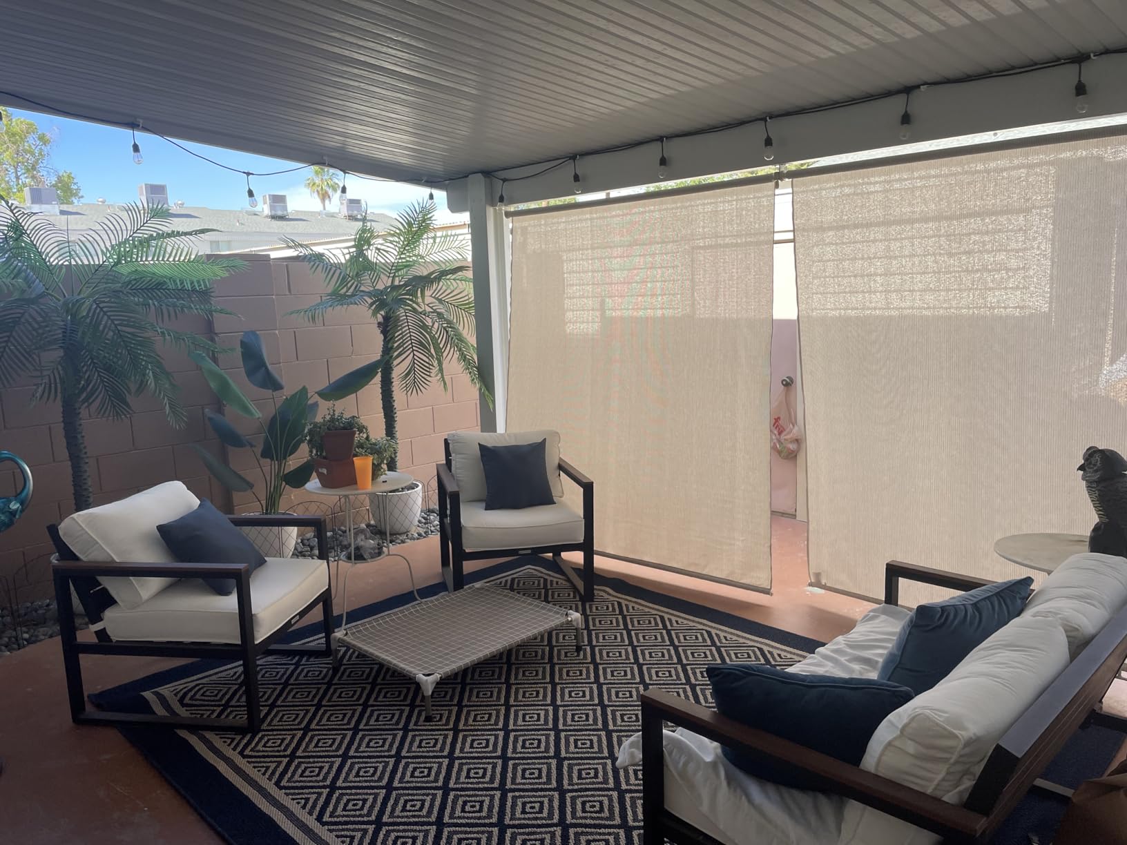 Coolaroo Outdoor Roller Shade with Wand - 95% UV Block Breathable Light Filtering Shade for Patio or Porch, Fade-Resistant, Easy-Clean Fabric, 8ft x 8ft, Pebble customer photo 2