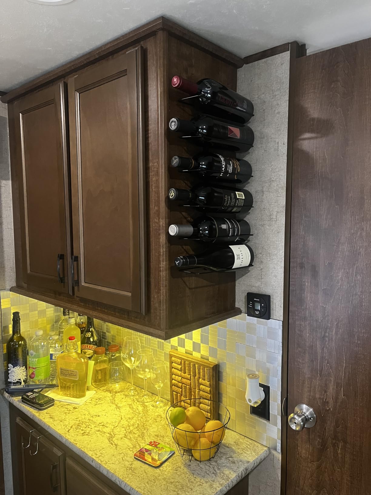 Sorbus Wall Mounted Wine Rack, Metal Bottle Rack (9 Bottle, 1 Pack) | Compact holder keeps bottles arranged for kitchens, dining rooms and home bars, with open access for display and selection. customer photo 2