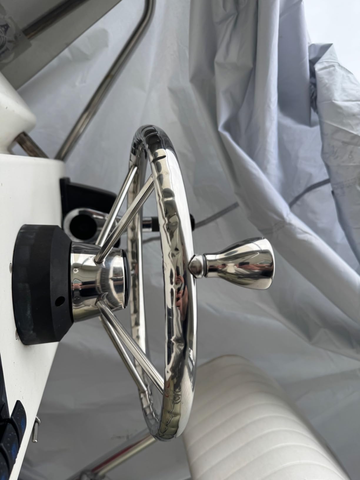 Amarine Made 5-Spoke 13-1/2 Inch Destroyer Style Stainless Boat Steering Wheel with M Size Knob - 9310SRF1 customer photo 2