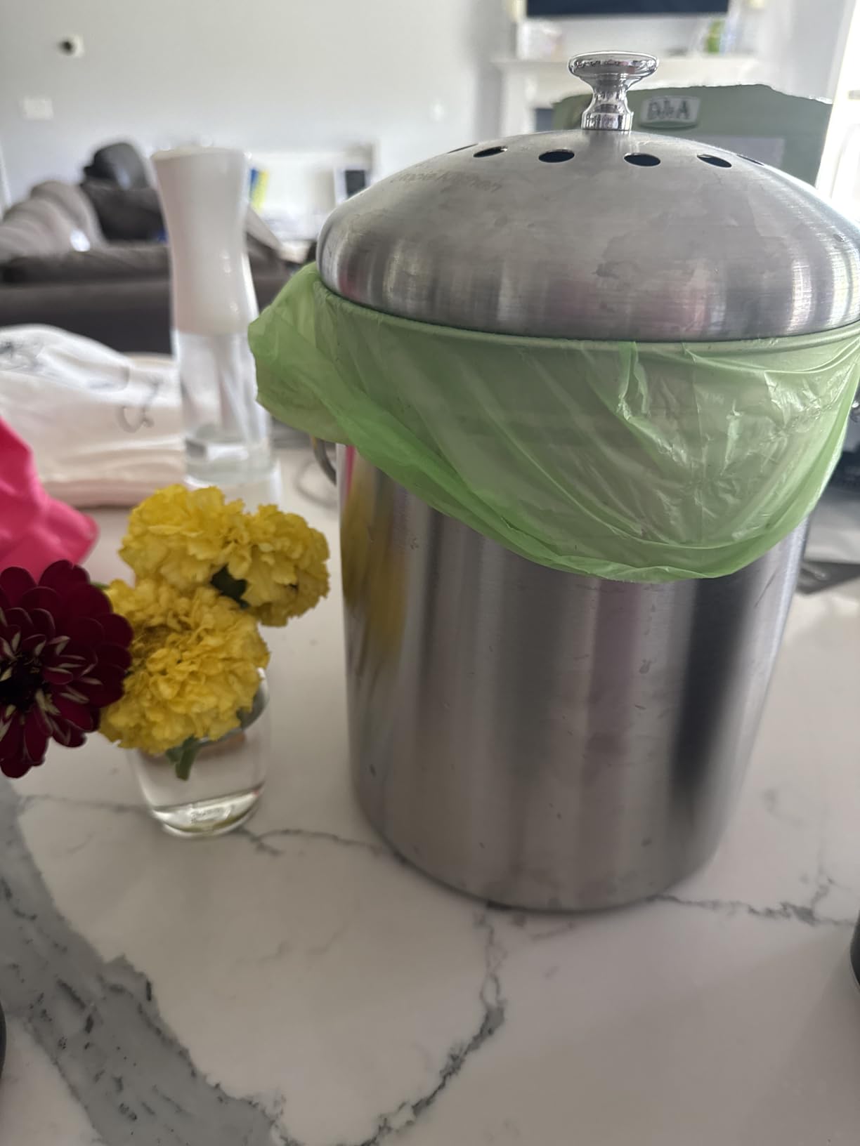Utopia Kitchen Countertop Compost Bin 1.3 Gallon, Stainless Steel, Silver | Odorless countertop compost bin with charcoal filter, ideal for food scraps and waste customer photo 2