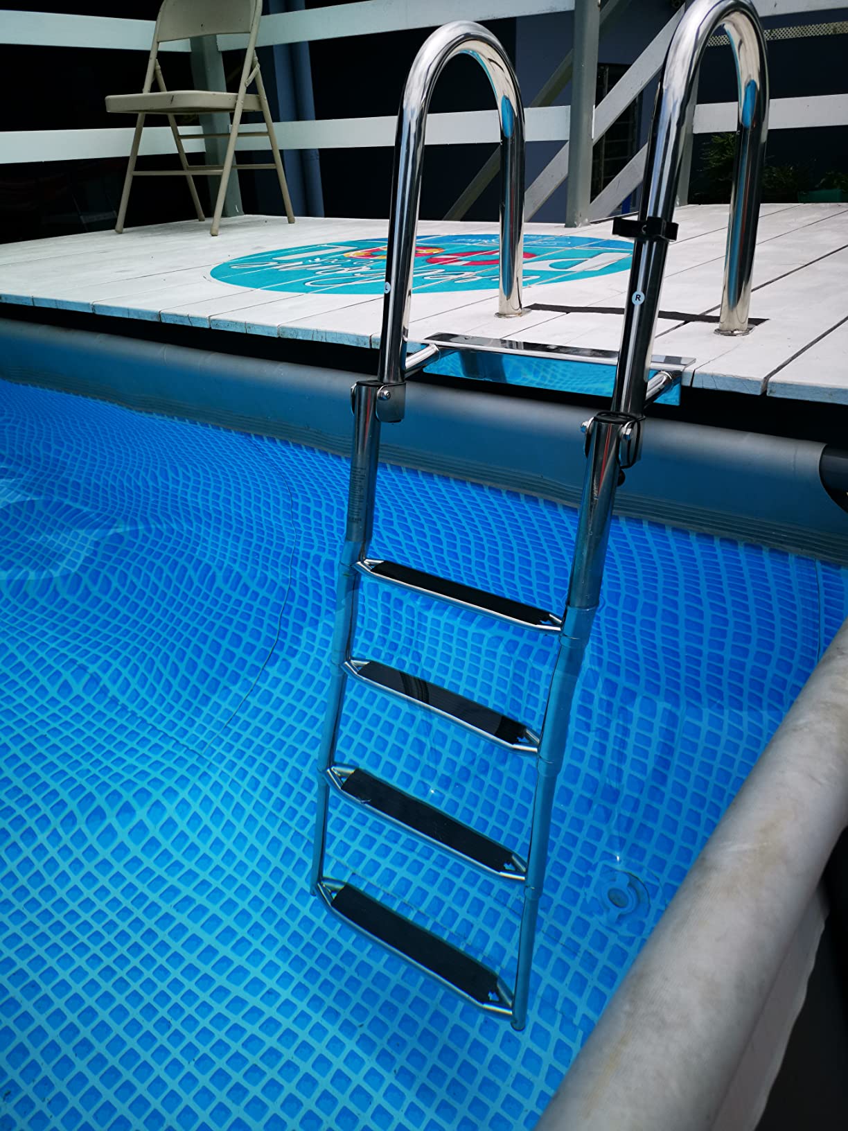 Amarine Made Boat Ladder 4 Steps Removable Premium Stainless Folding Rear Entry Pontoon Boat Ladder w/Extra Wide Step customer photo 2