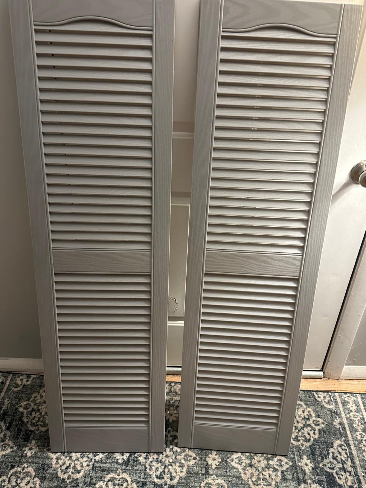 Ekena Millwork Lifetime Vinyl LL1S14X03600BL Standard Cathedral Top Center Mullion, Open Louver Vinyl Shutters, w/Installation Shutter-Lok's & Matching Screws (Per Pair), 14 1/2