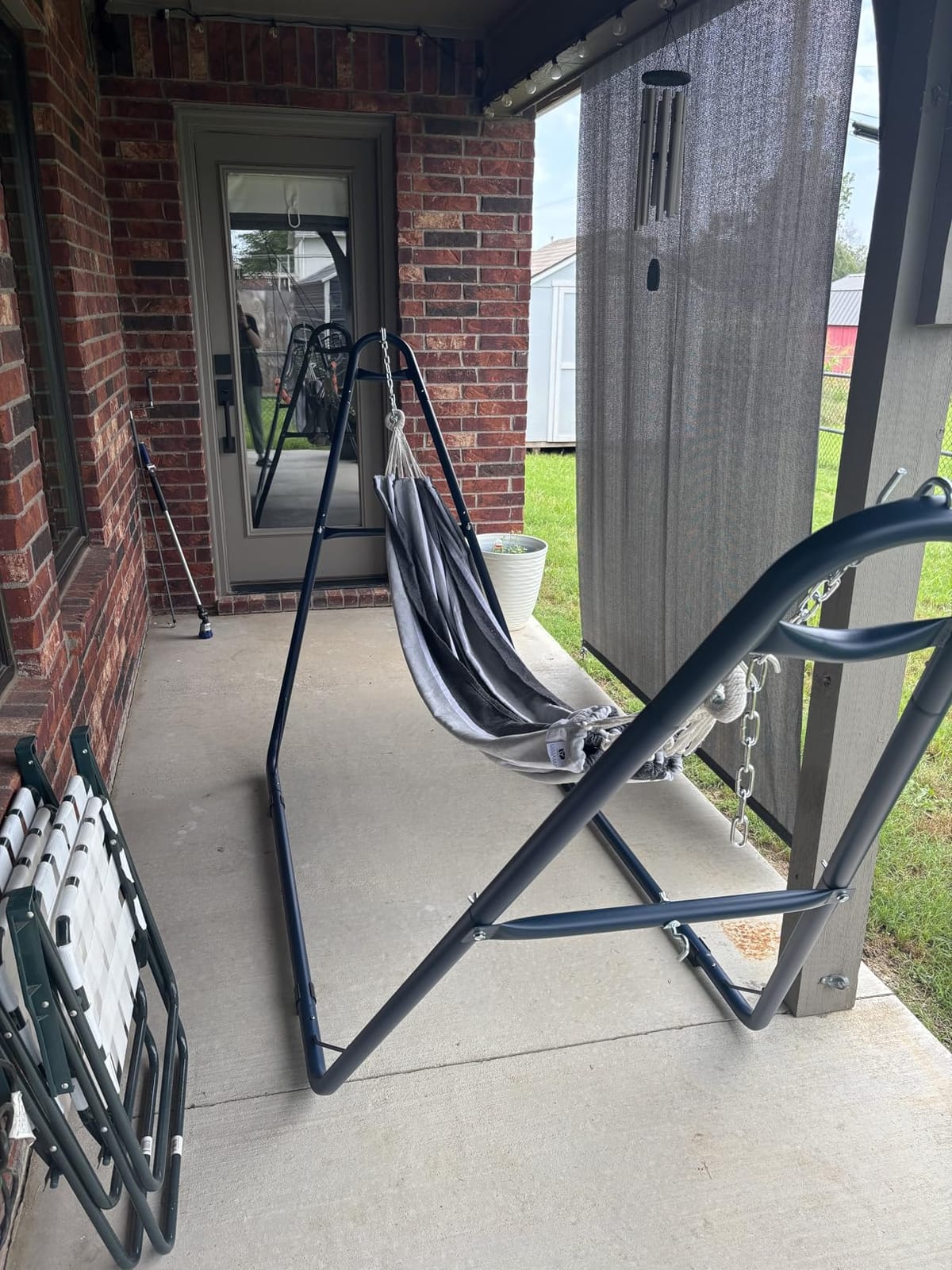 Sunnydaze Universal Heavy-Duty Hammock Stand for Outside, Chains Included | Black, 550 lb Capacity, Fits 9.5-14' Hammocks, Tool-Free Setup, Rust-Resistant Steel Metal 2-Person Double Hammock Frame Only customer photo 1
