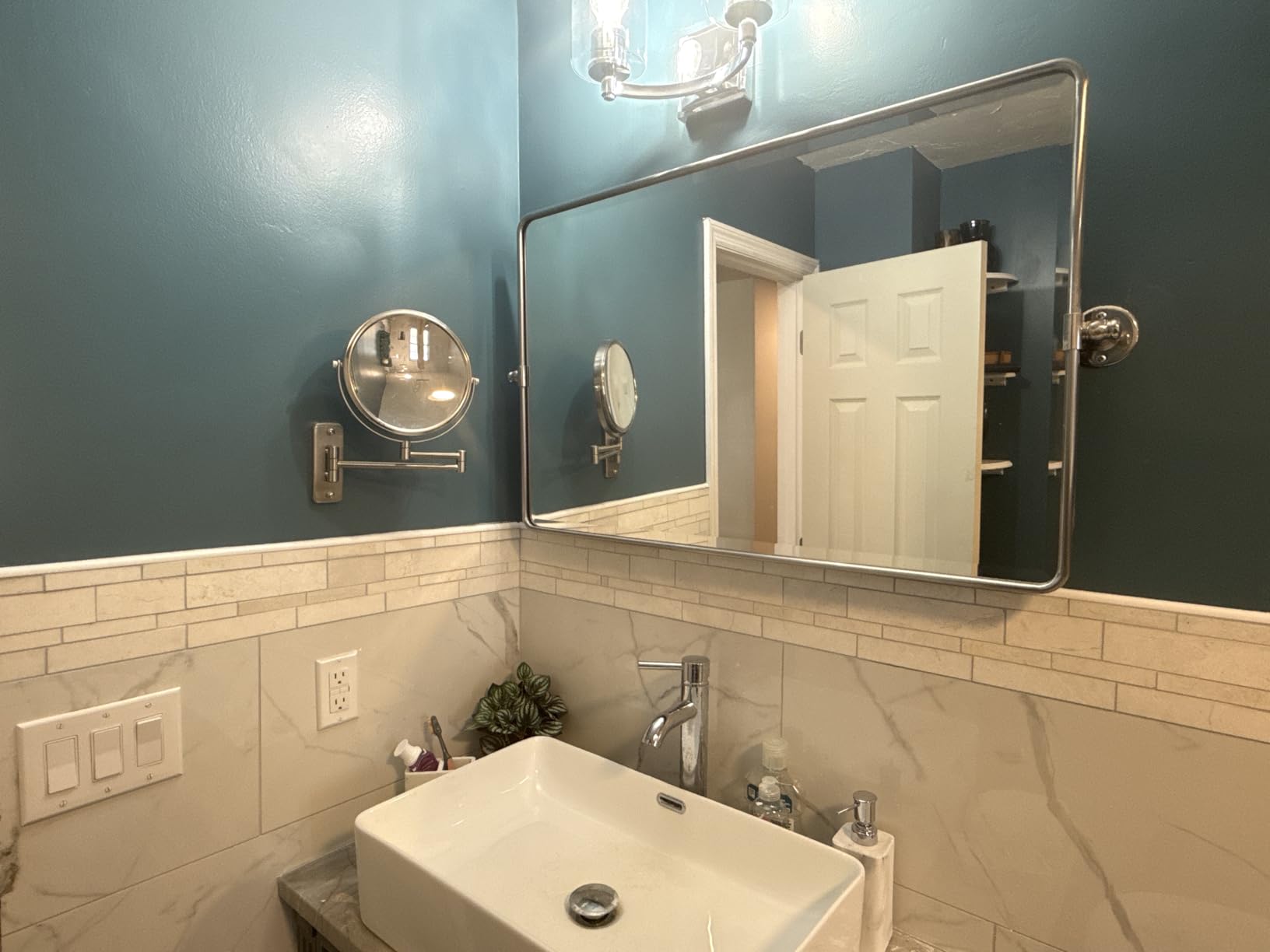 Wall Mounted Makeup Mirror - 1X/10X Magnifying Mirror Double Sided, 8 Inch Extendable Bathroom Mirror, Nickel Finish customer photo 2