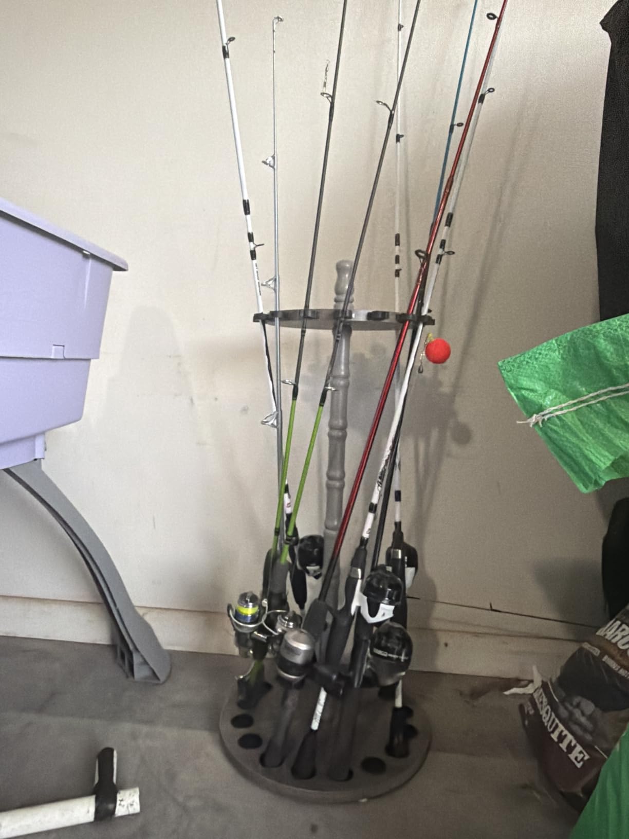Rush Creek Creations 16-Rod Round Fishing Rod Holder for Garage, Tackle Box, 360 Access Fishing Pole Holder, Securely Holds 16 Rods, Light Wood Grain customer photo 2