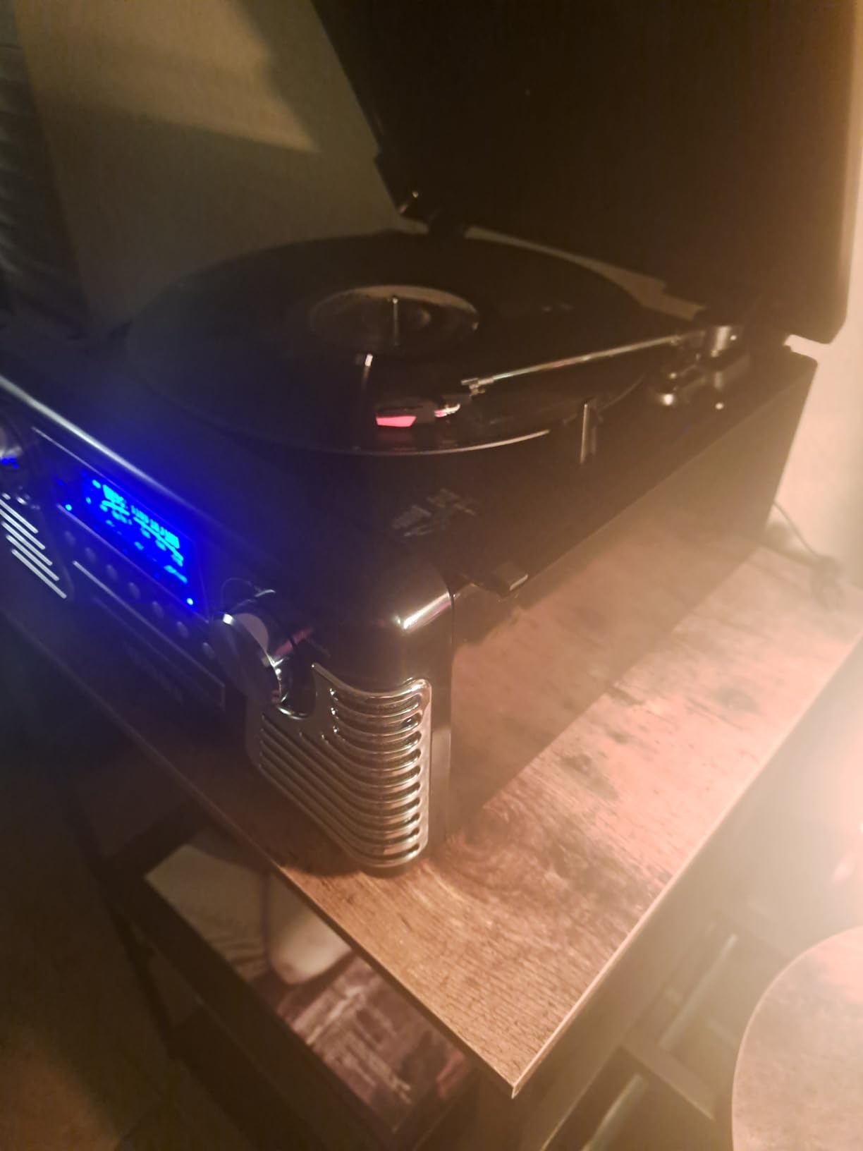 Victrola Haley - Retro Bluetooth Record Player with CD Player - Red | Plays vinyl, CD and AM/FM radio through built-in stereo speakers, 1950s retro design, Bluetooth and aux streaming customer photo 2